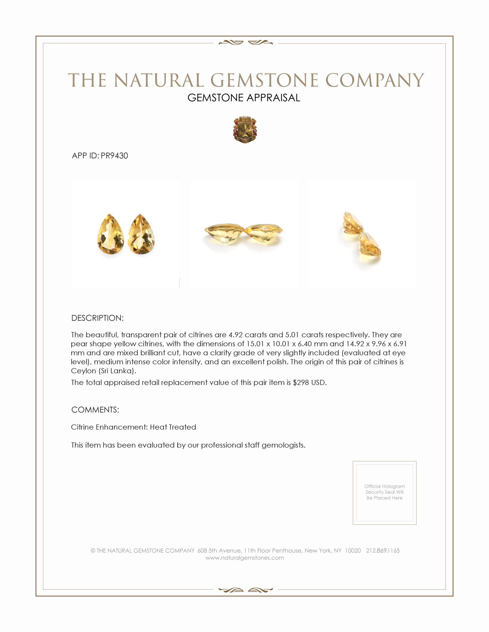 9.93 Ct.Tw. Citrine Pair from Ceylon (Sri Lanka)