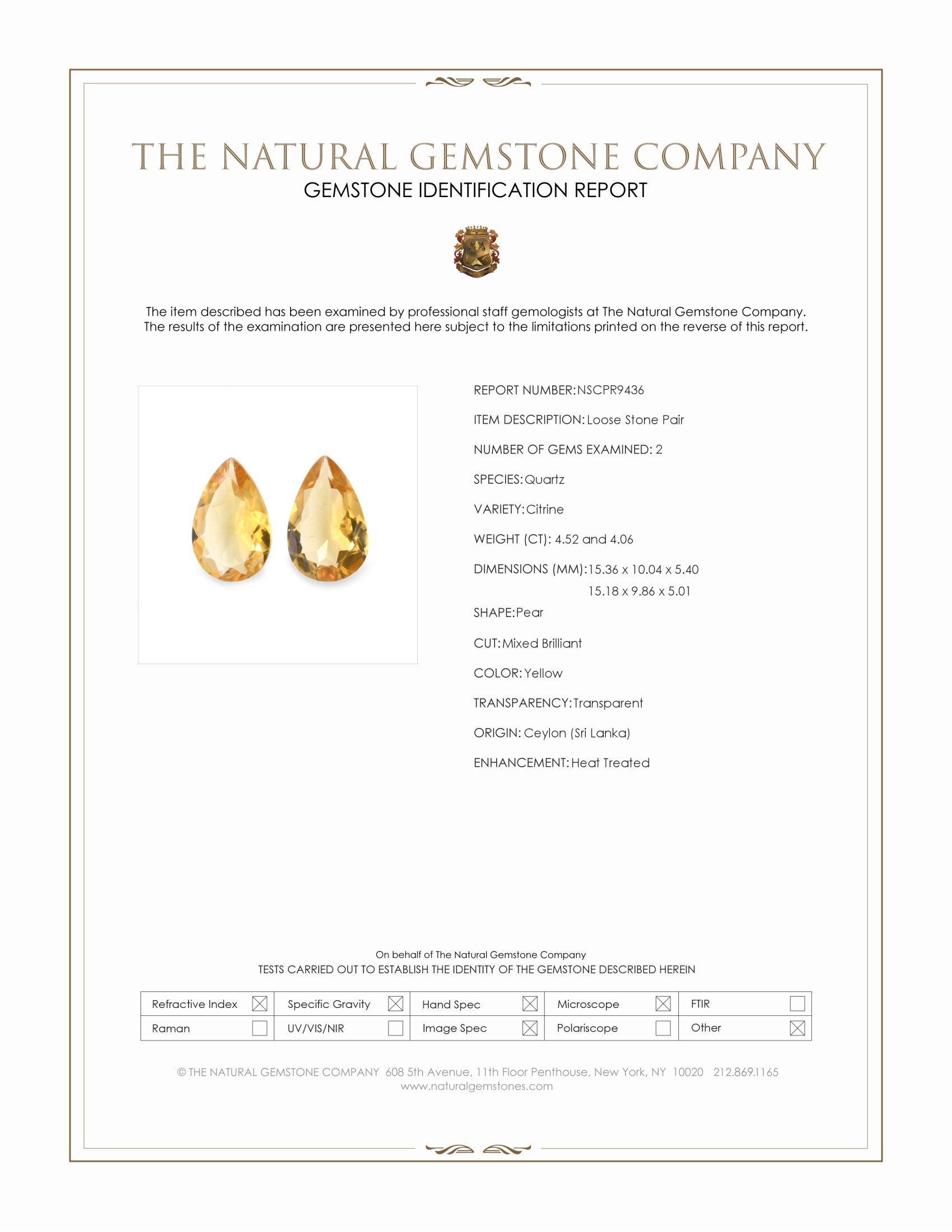 8.58 Ct.Tw. Citrine Pair from Ceylon (Sri Lanka)