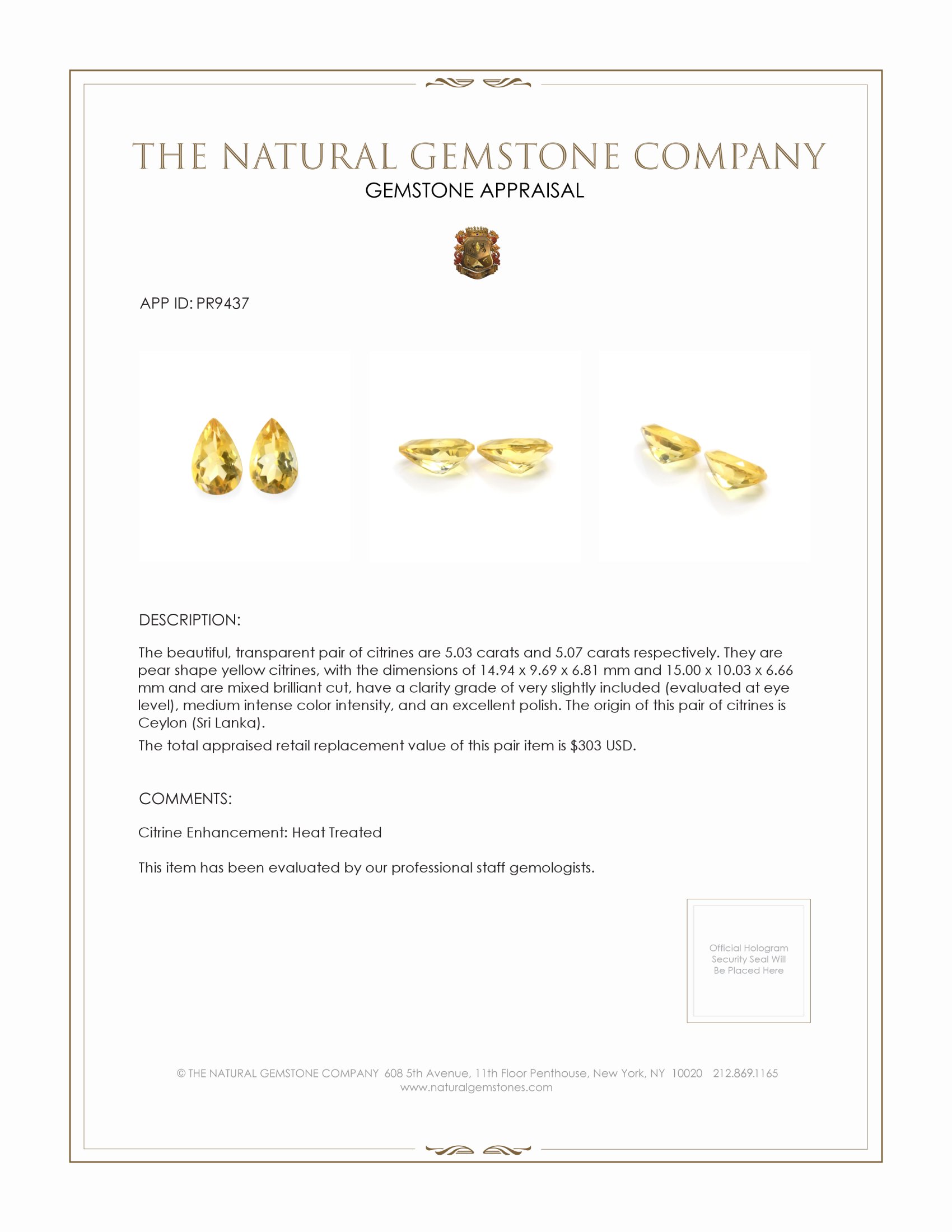 10.10 Ct.Tw. Citrine Pair from Ceylon (Sri Lanka)