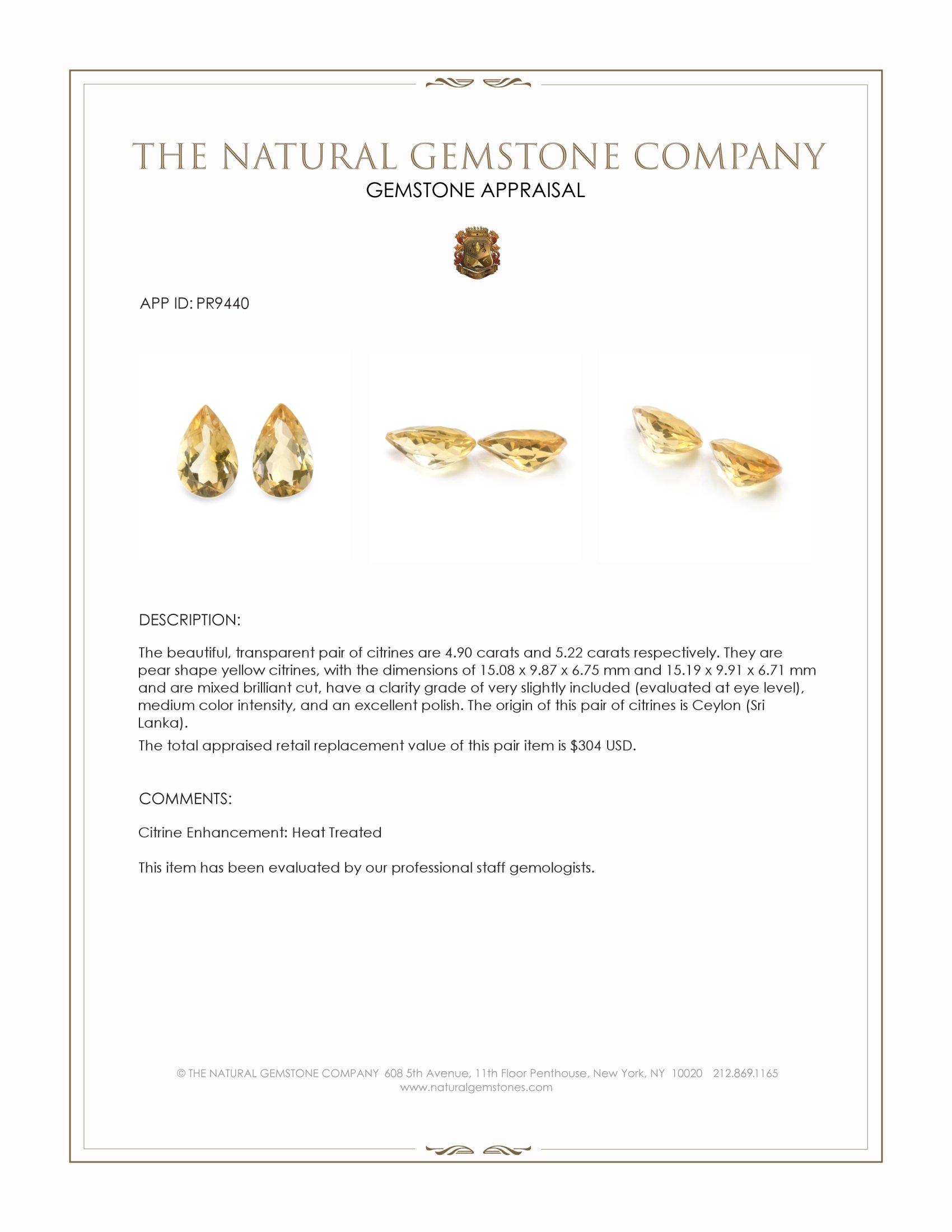 10.12 Ct.Tw. Yellow Citrine Pair from Ceylon (Sri Lanka)
