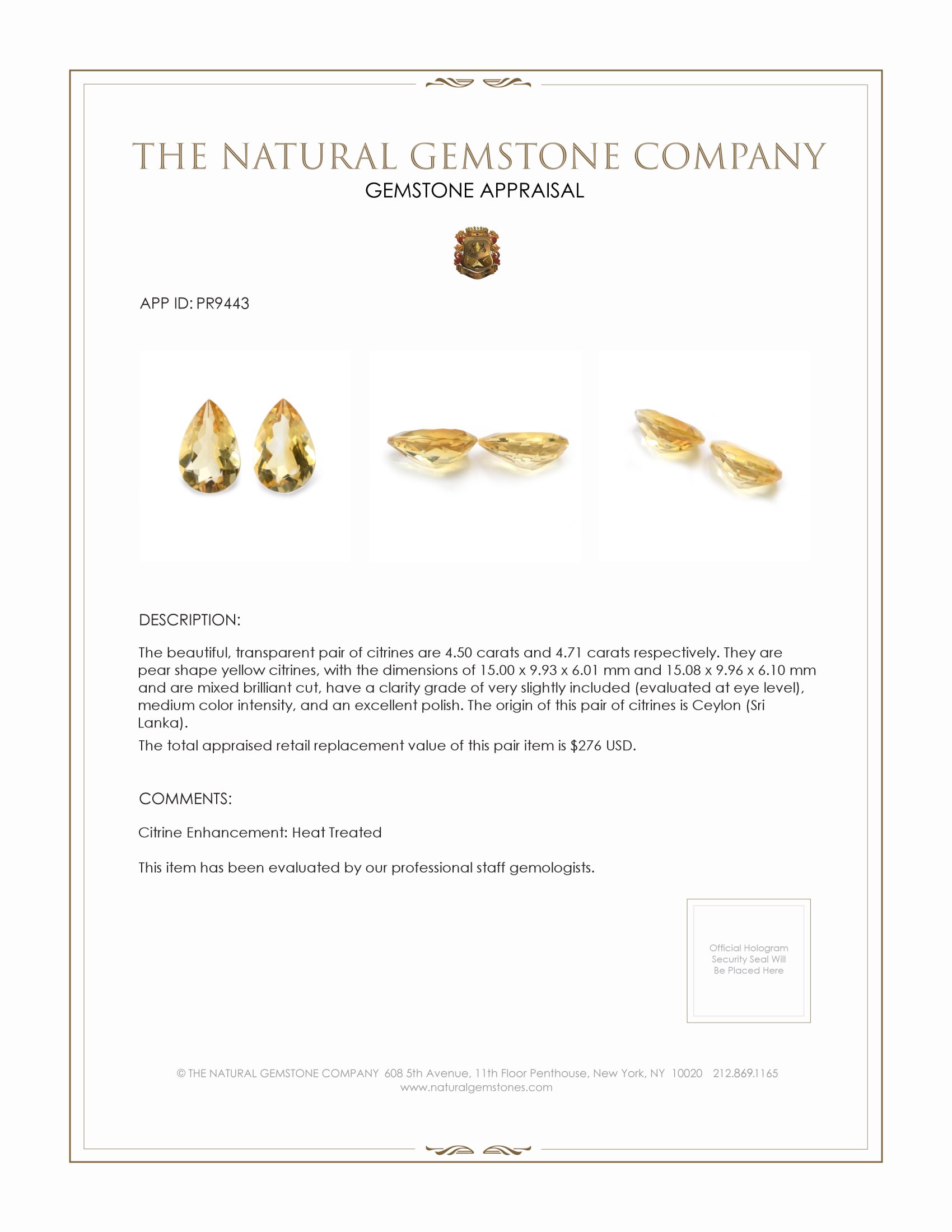 9.21 Ct.Tw. Citrine Pair from Ceylon (Sri Lanka)