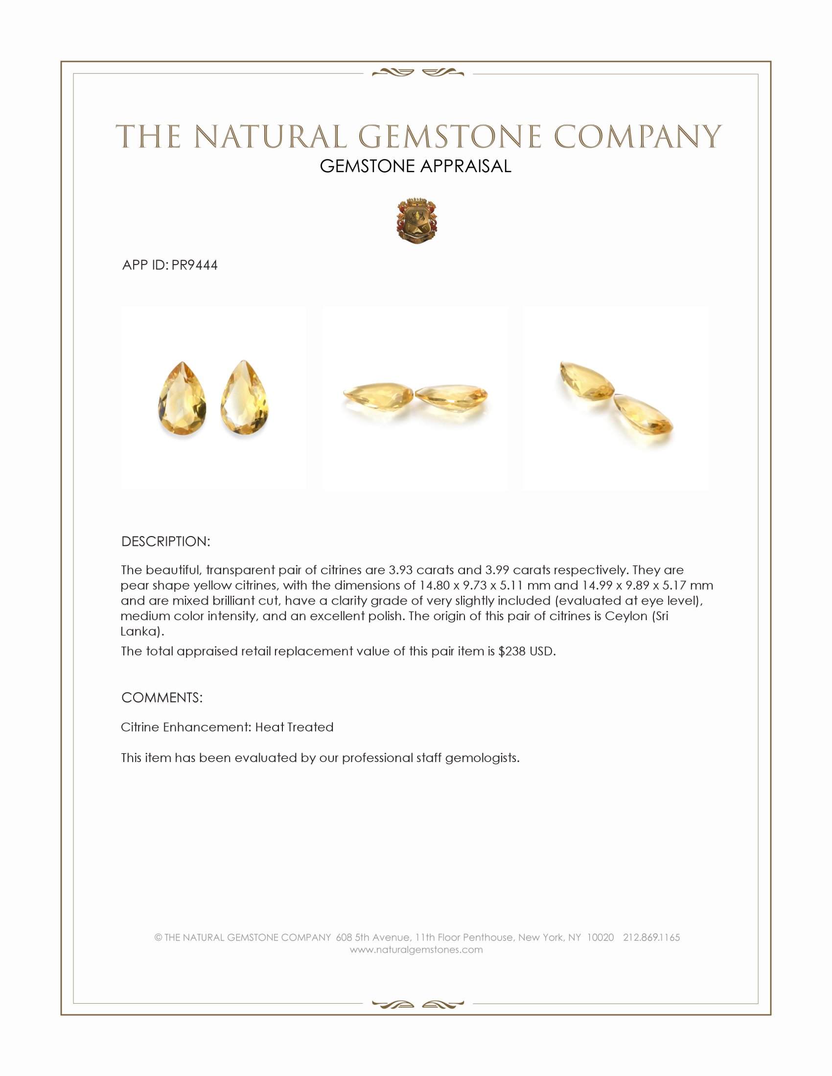 7.92 Ct.Tw. Citrine Pair from Ceylon (Sri Lanka)