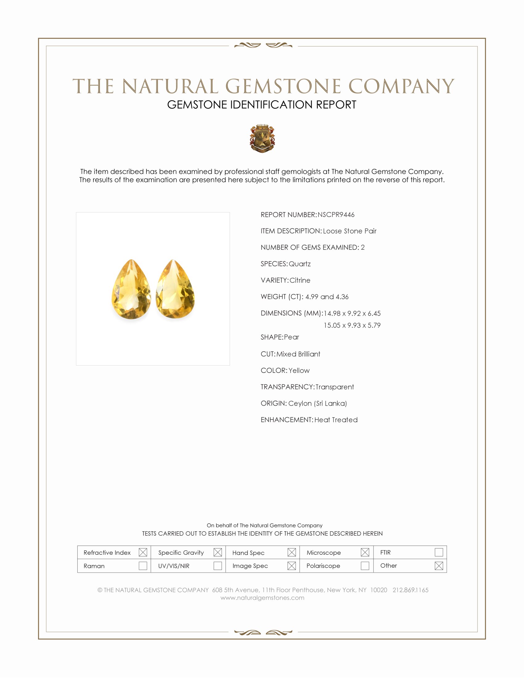 9.35 Ct.Tw. Citrine Pair from Ceylon (Sri Lanka)