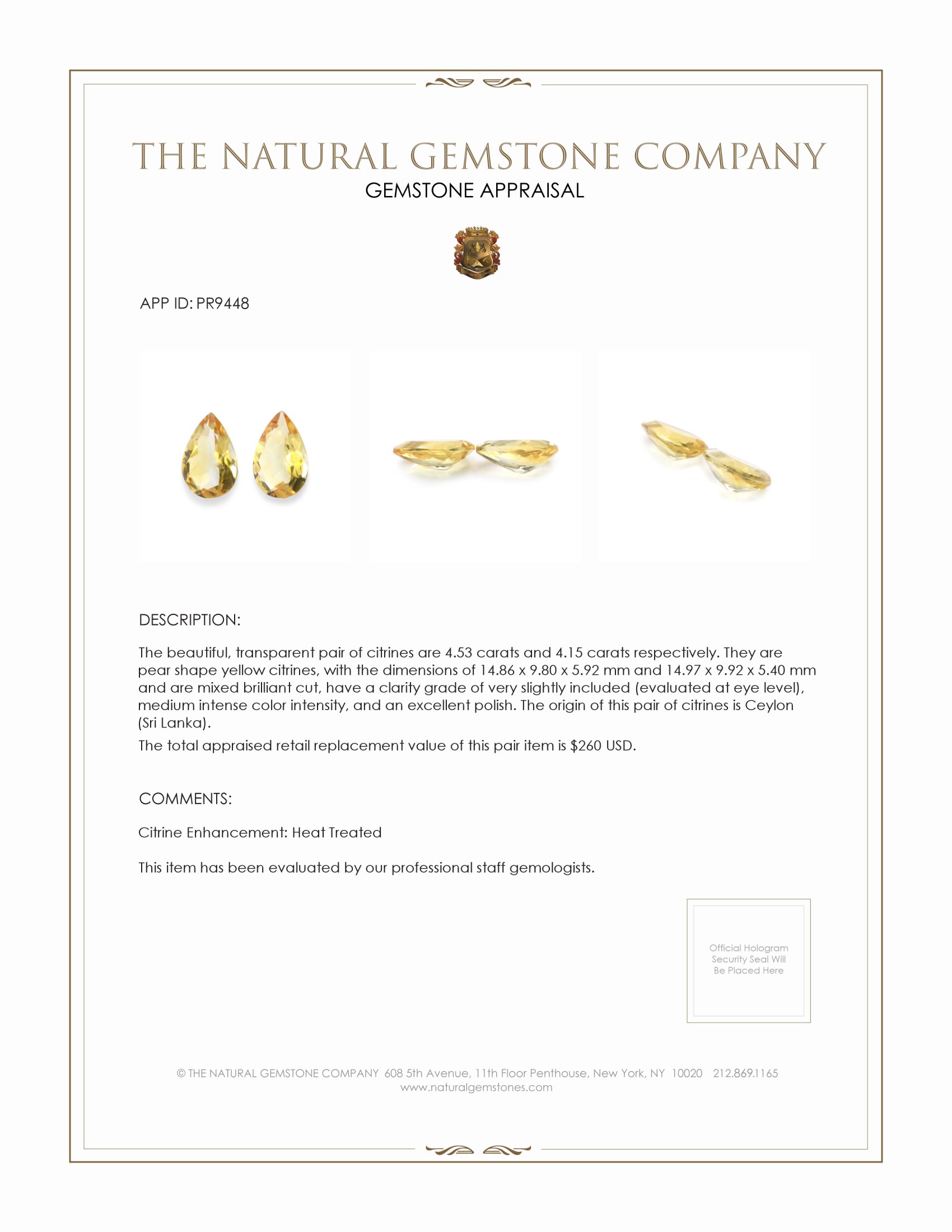 8.68 Ct.Tw. Yellow Citrine Pair from Ceylon (Sri Lanka)