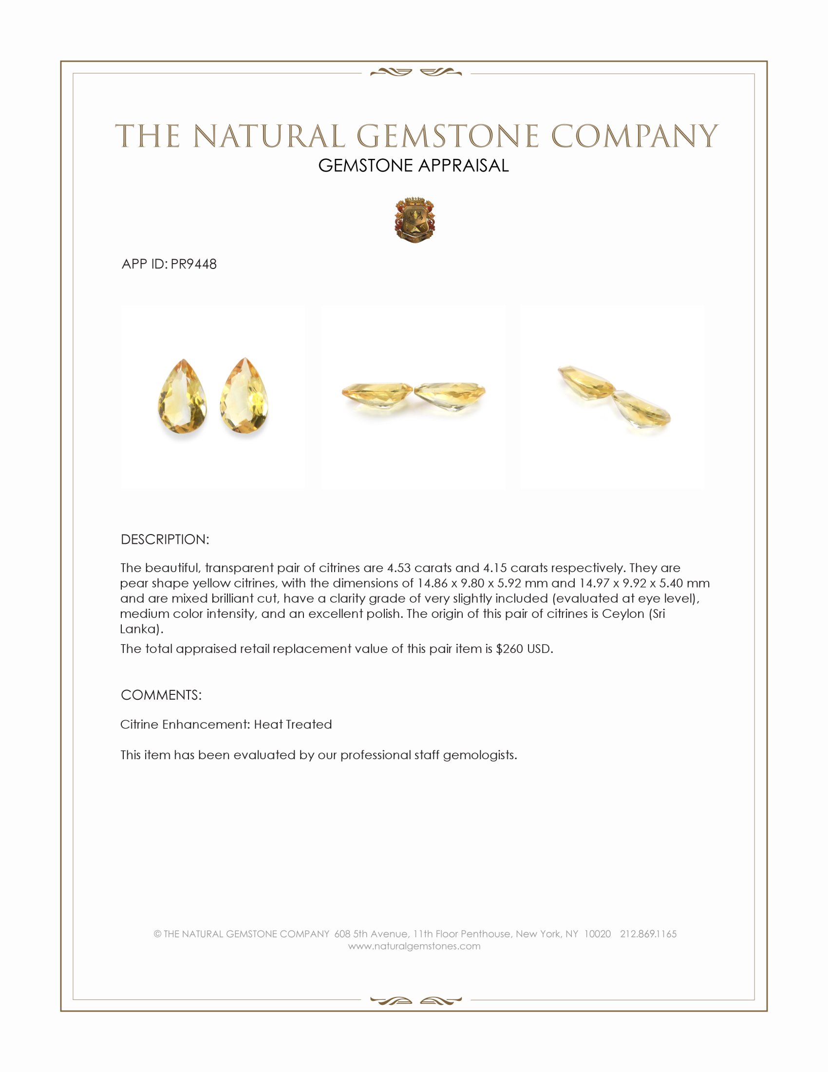 8.68 Ct.Tw. Citrine Pair from Ceylon (Sri Lanka)