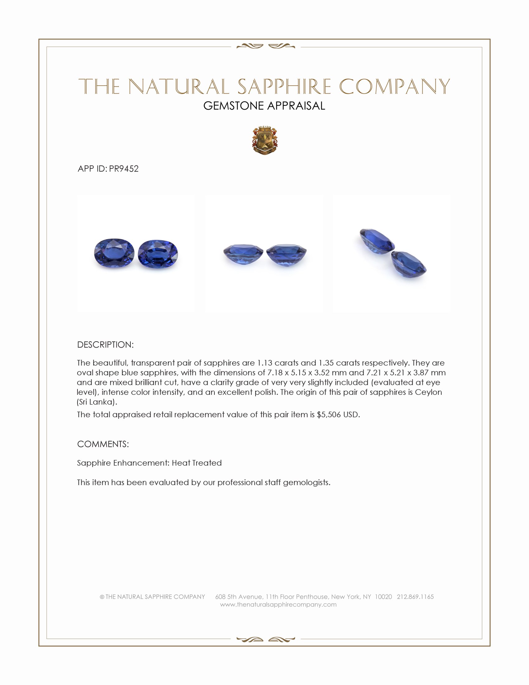 2.48 Ct.Tw. Blue Sapphire Pair from Ceylon (Sri Lanka)