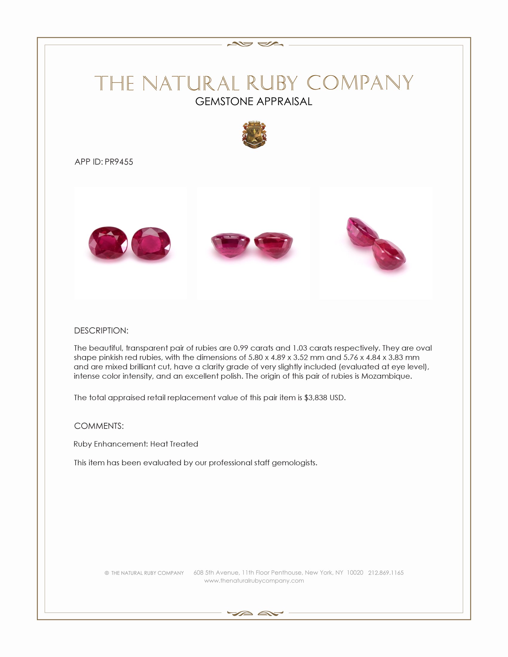 2.02 Ct.Tw. Pinkish Red Ruby Pair from Mozambique