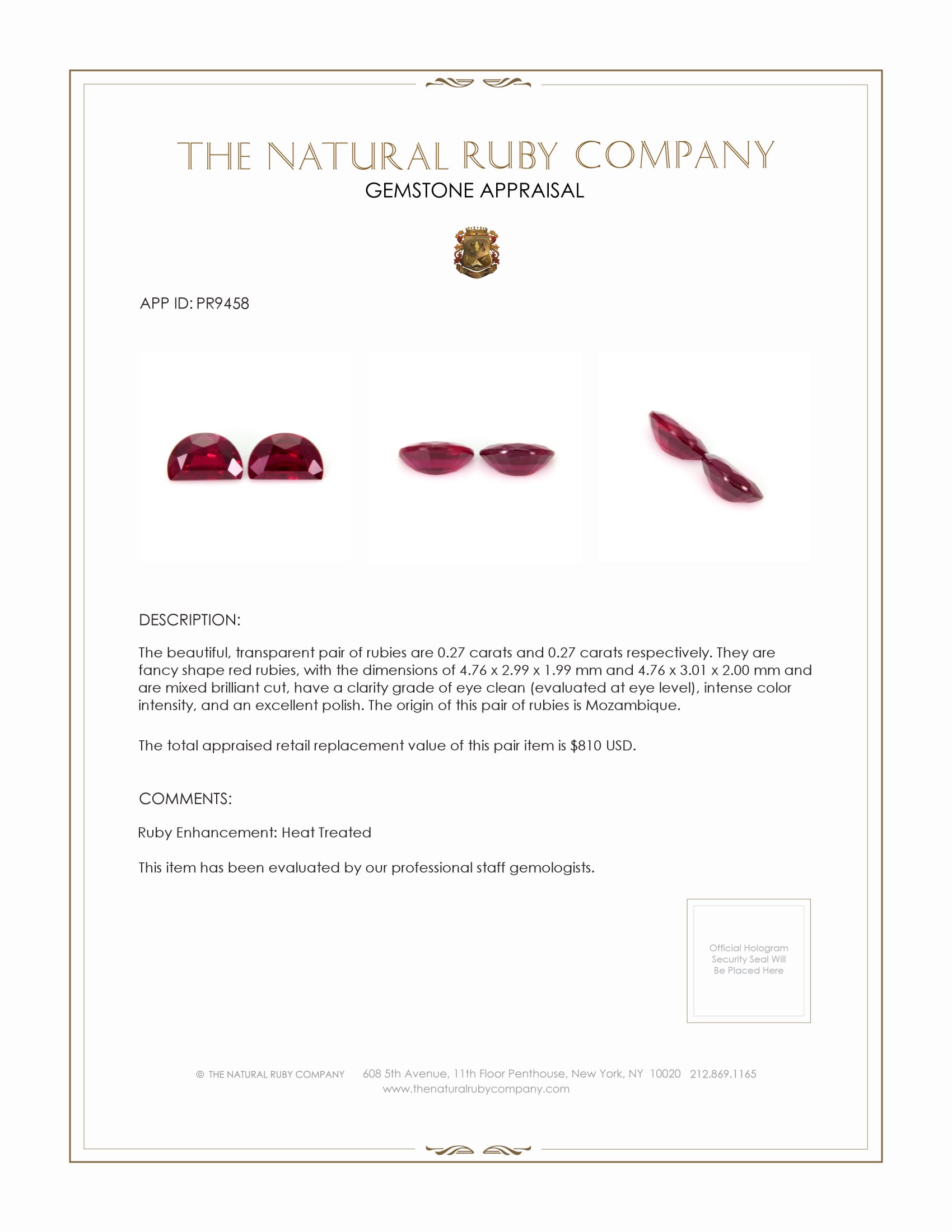 0.54 Ct.Tw. Ruby Pair from Mozambique