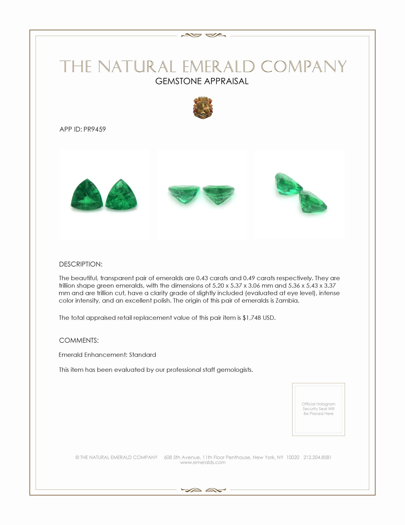 0.92 Ct.Tw. Emerald Pair from Zambia