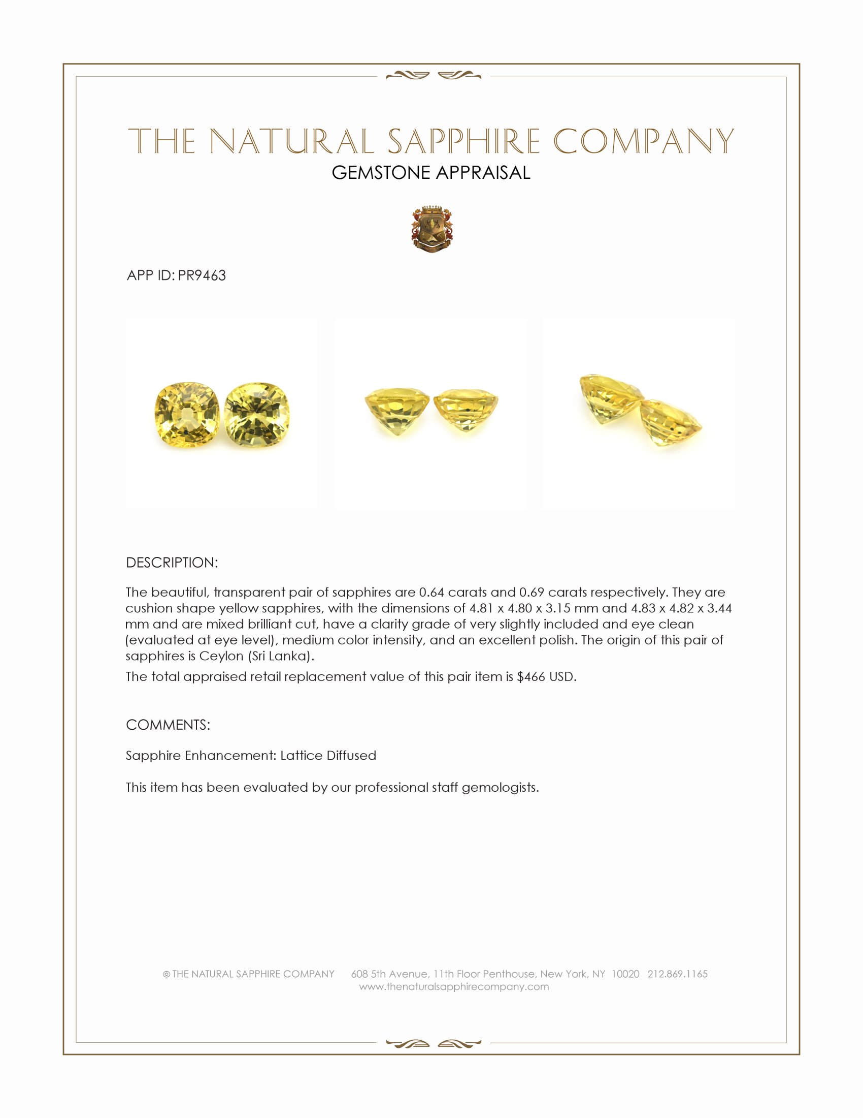1.33 Ct.Tw. Yellow Sapphire Pair from Ceylon (Sri Lanka)