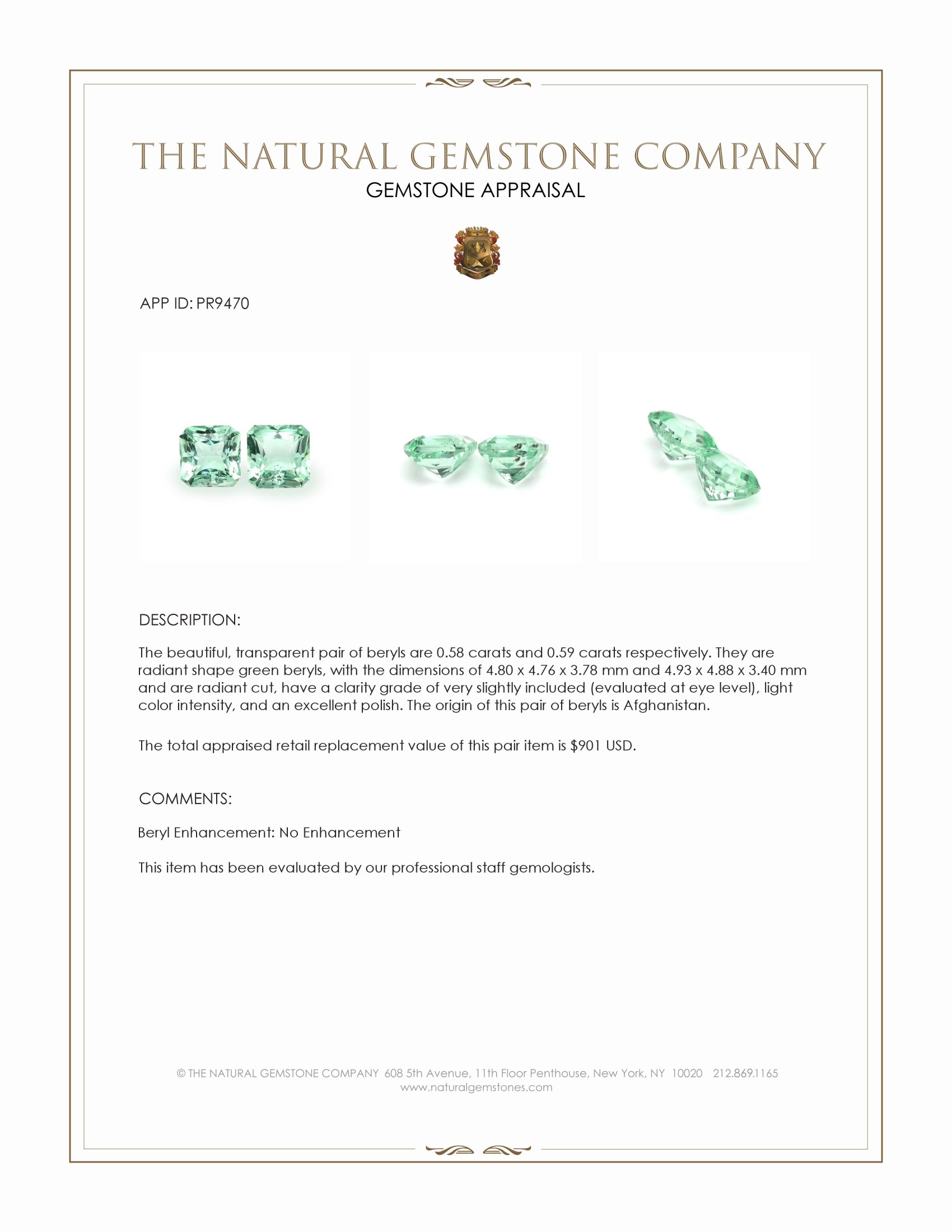 1.17 Ct.Tw. Green Beryl Pair from Afghanistan