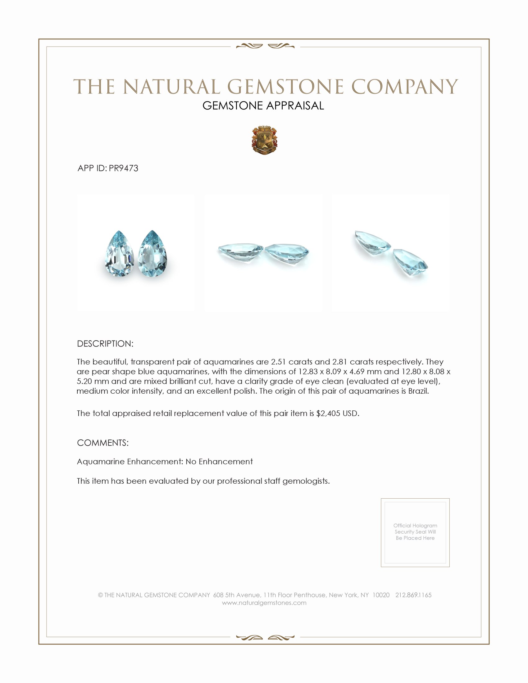 5.32 Ct.Tw. Aquamarine Pair from Brazil