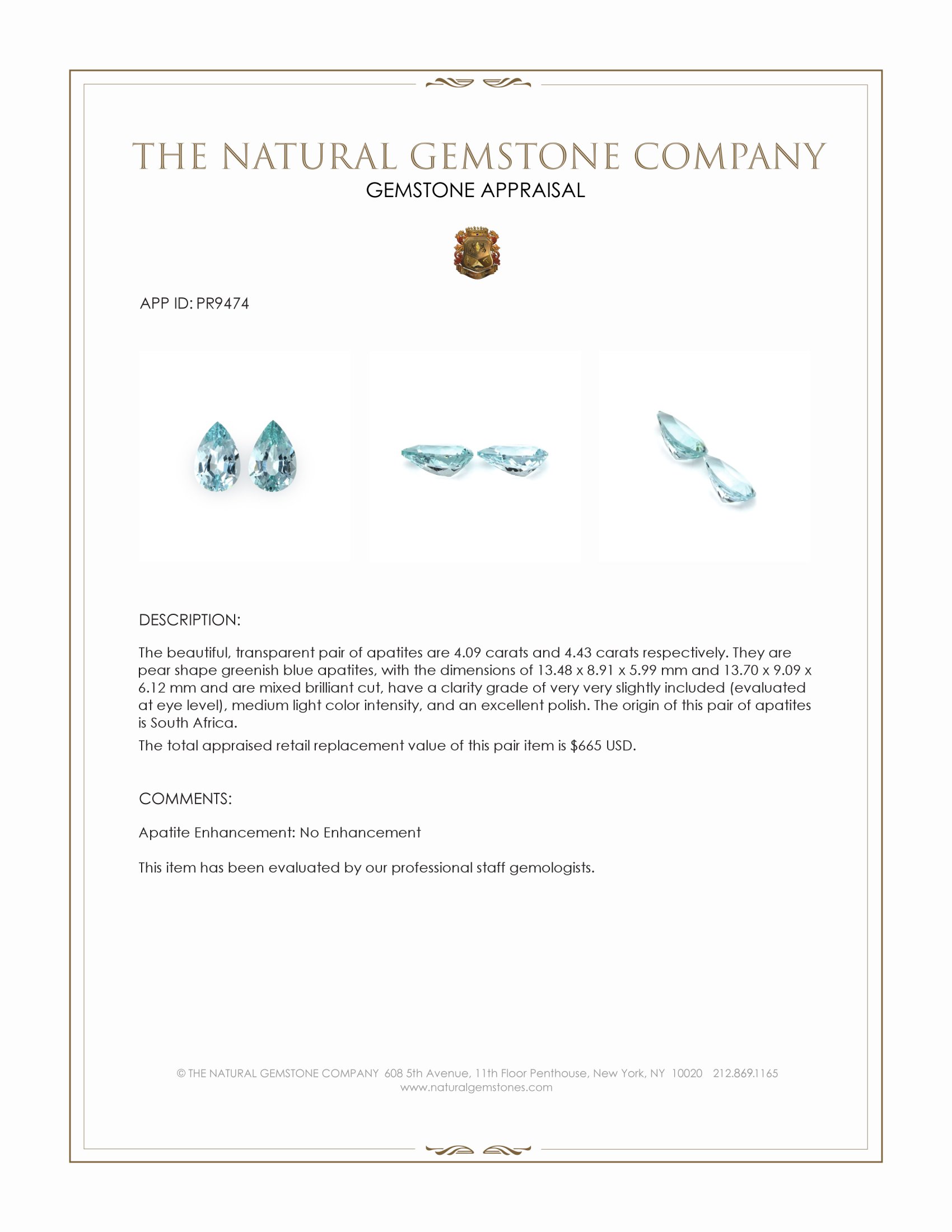 8.52 Ct.Tw. Apatite Pair from South Africa