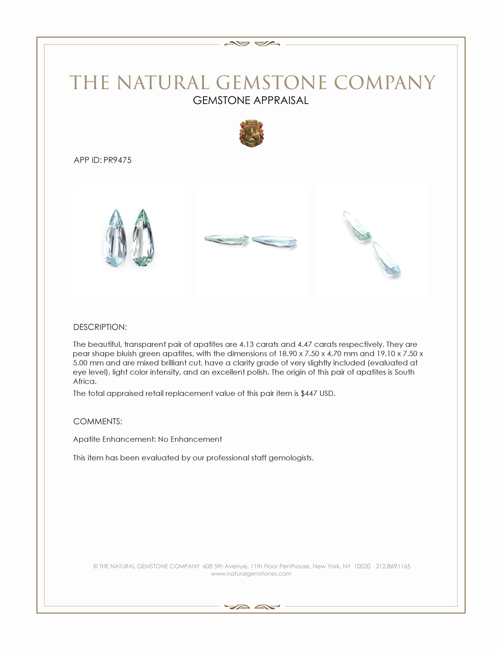 8.60 Ct.Tw. Apatite Pair from South Africa