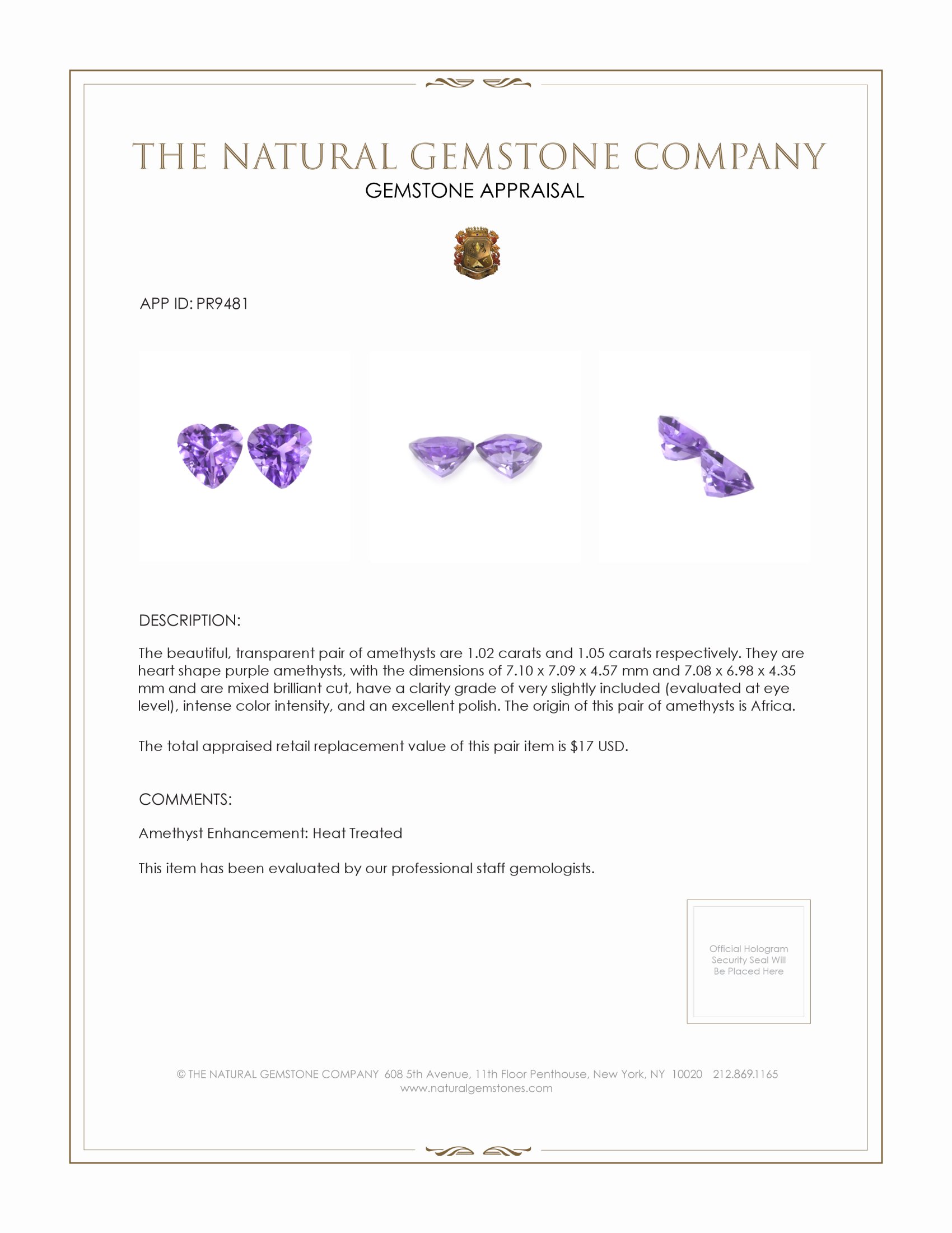 2.07 Ct.Tw. Amethyst Pair from Africa