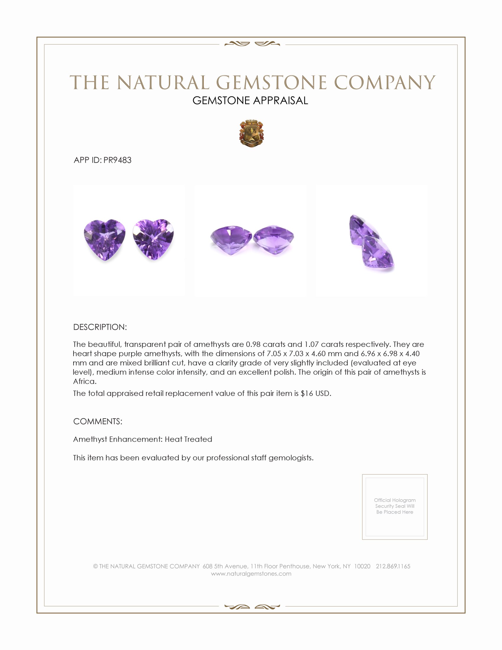 2.05 Ct.Tw. Amethyst Pair from Africa