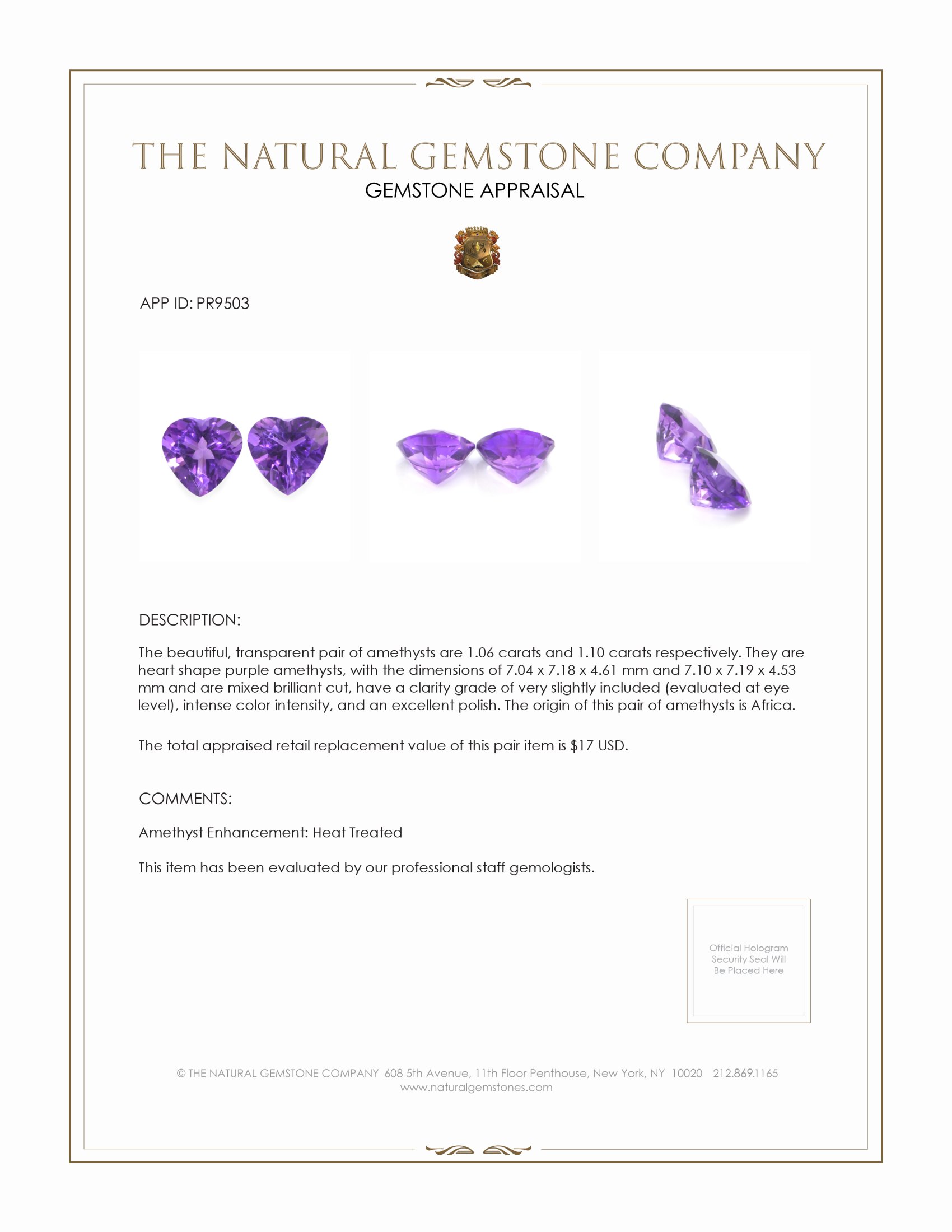 2.16 Ct.Tw. Amethyst Pair from Africa