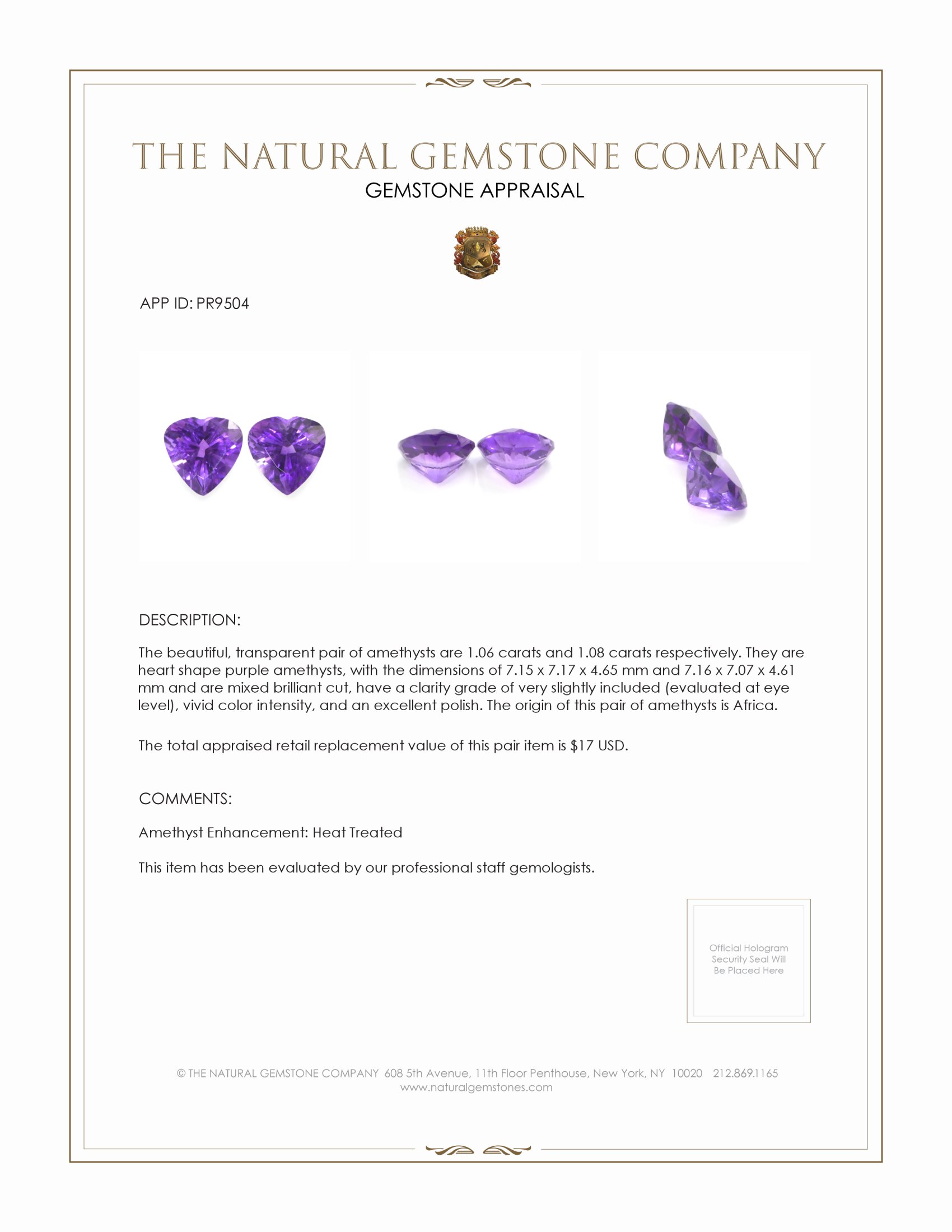 2.14 Ct.Tw. Amethyst Pair from Africa