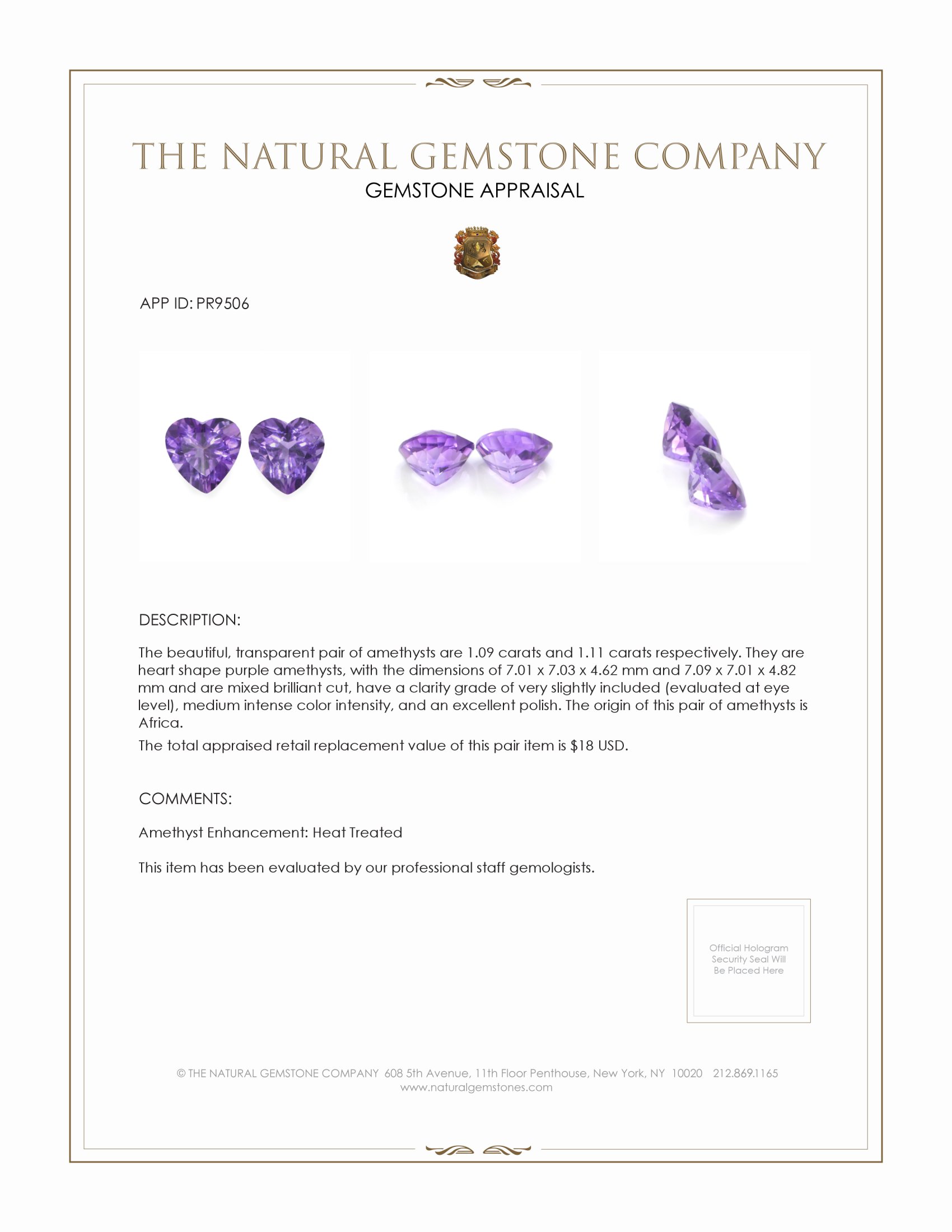 2.20 Ct.Tw. Amethyst Pair from Africa