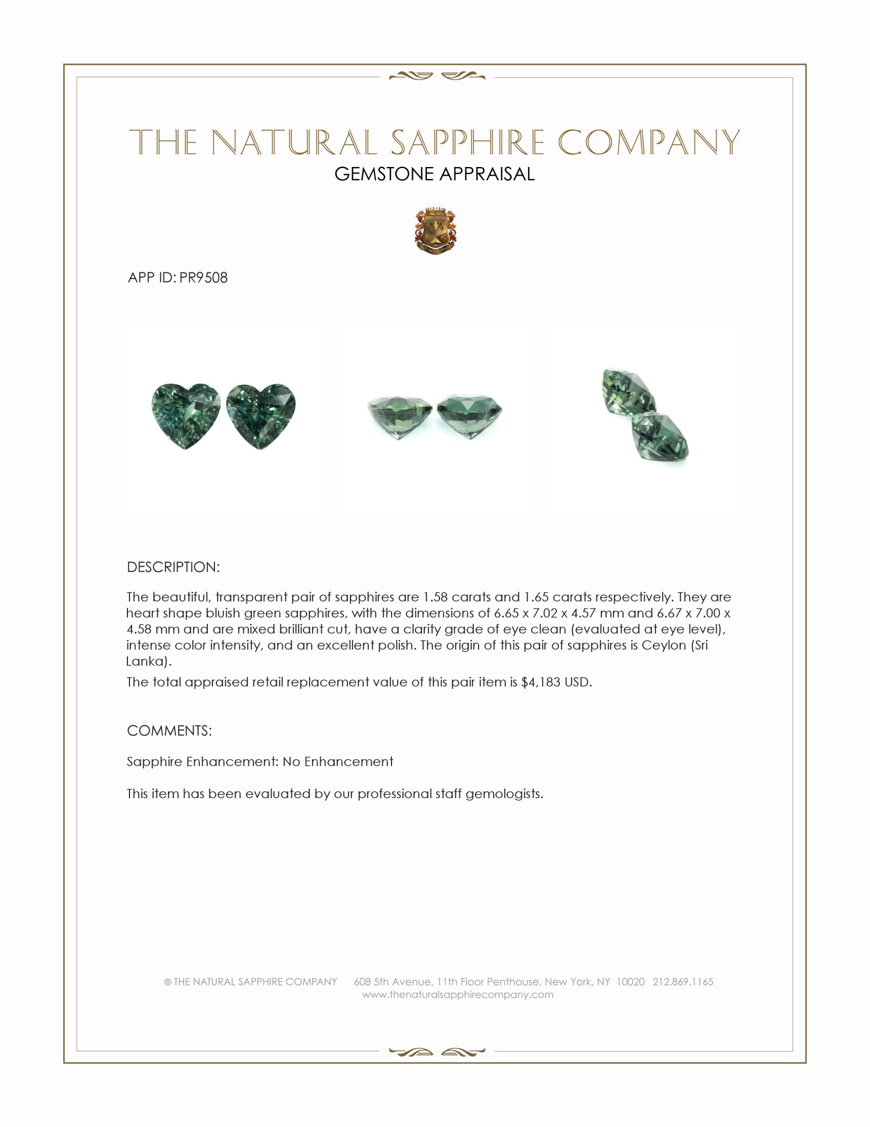 3.23 Ct.Tw. Bluish Green Sapphire Pair from Ceylon (Sri Lanka)