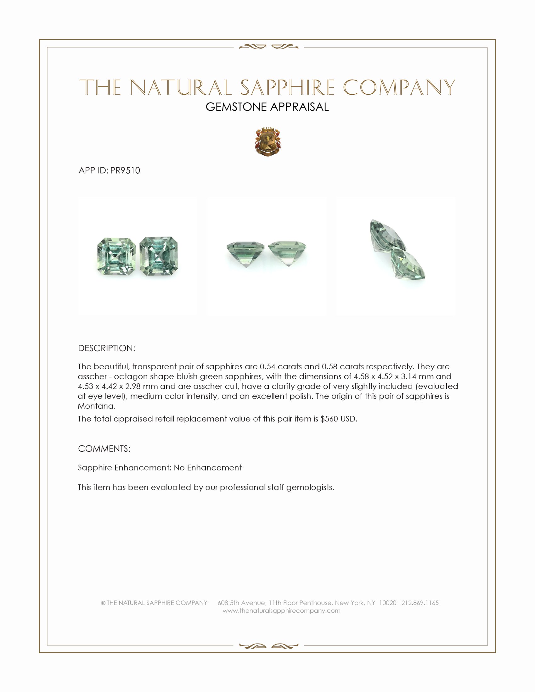 1.12 Ct.Tw. Bluish Green Sapphire Pair from Montana