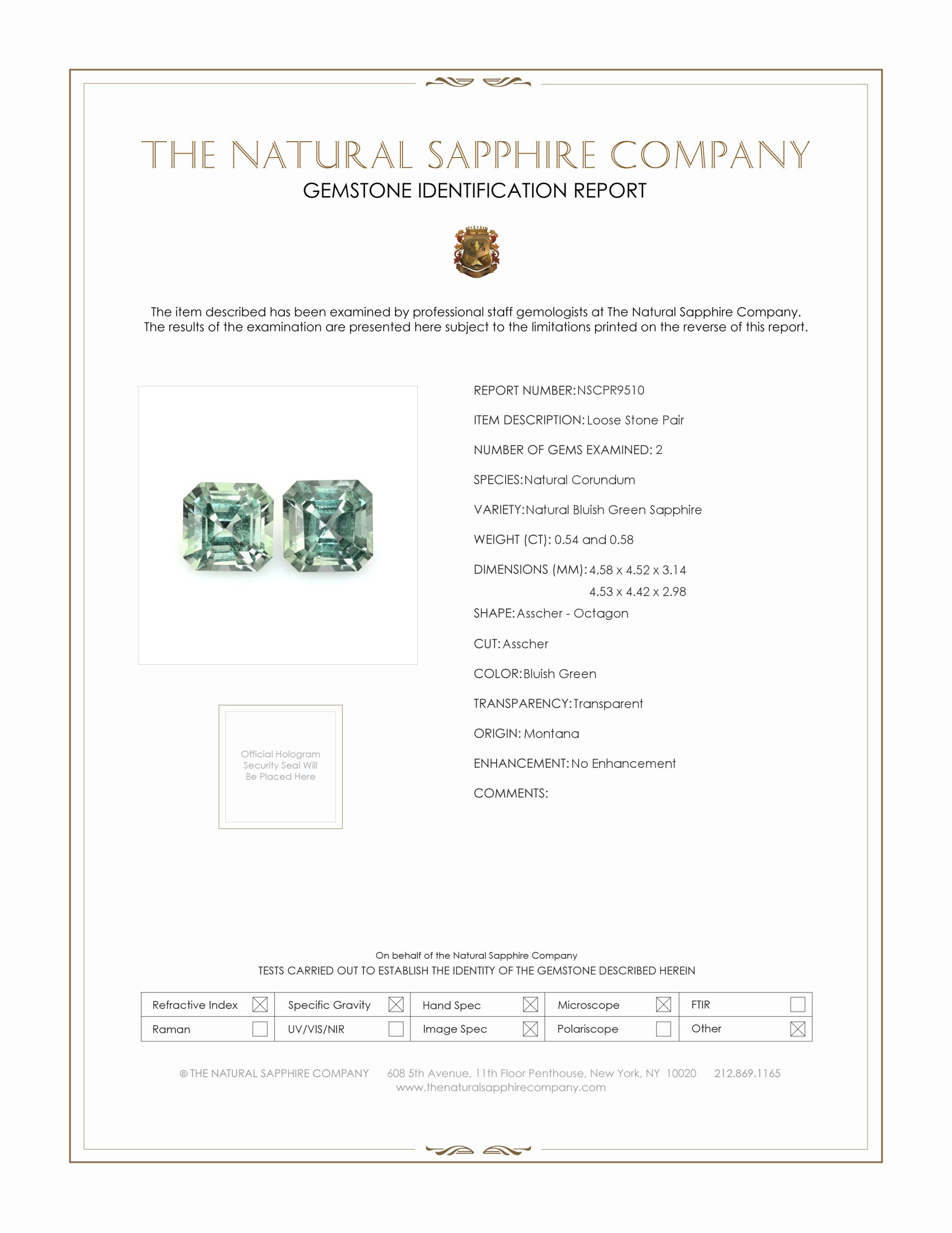 1.12 Ct.Tw. Bluish Green Sapphire Pair from Montana