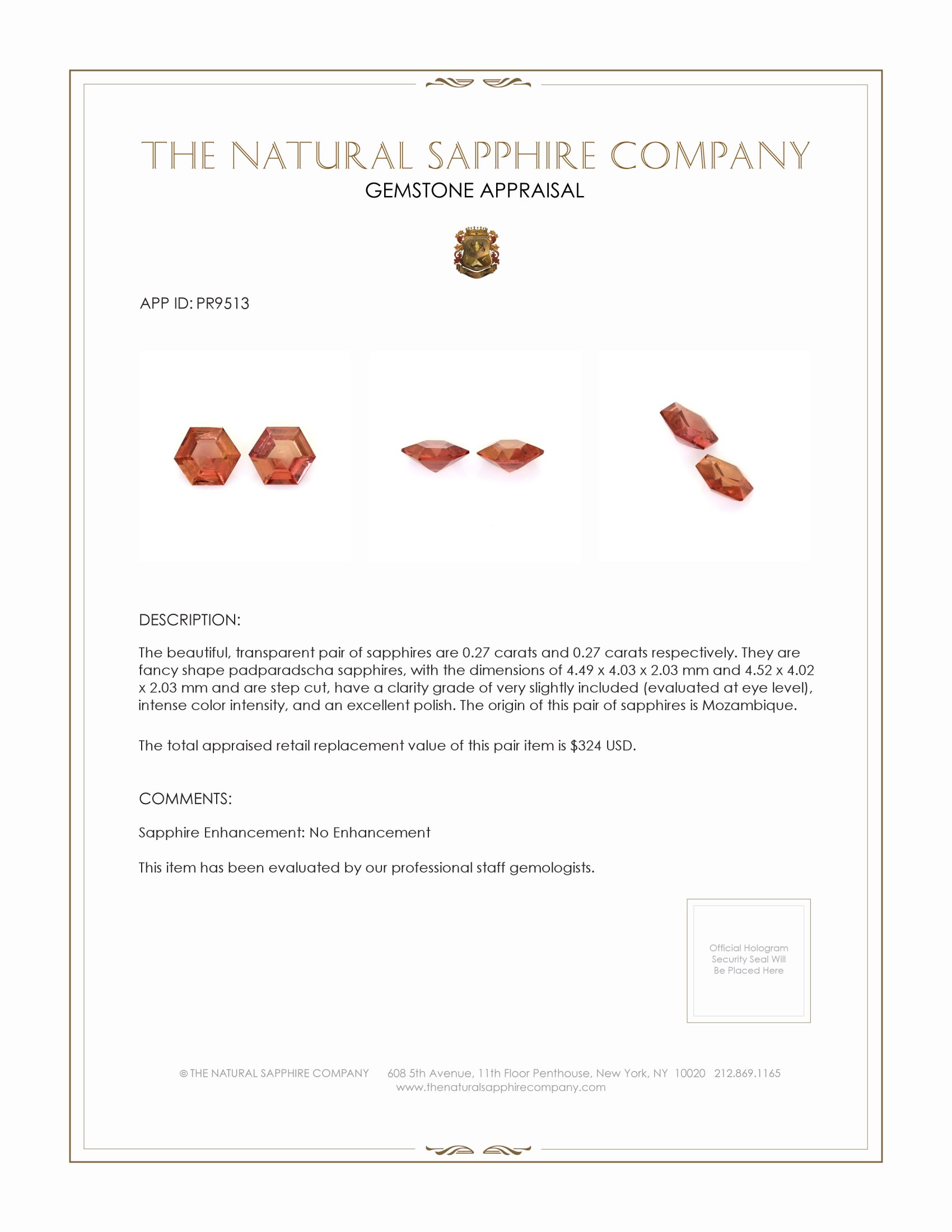 0.54 Ct.Tw. Padparadscha Sapphire Pair from Mozambique