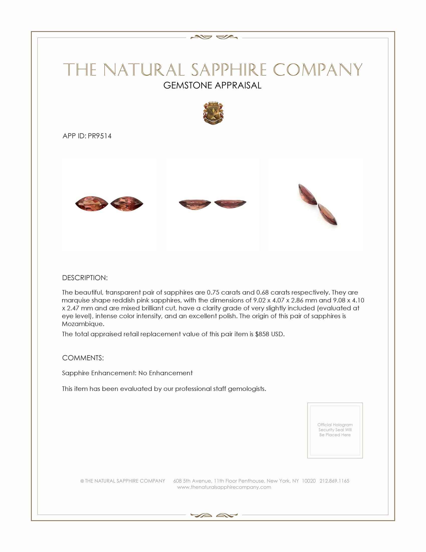 1.43 Ct.Tw. Reddish Pink Sapphire Pair from Mozambique