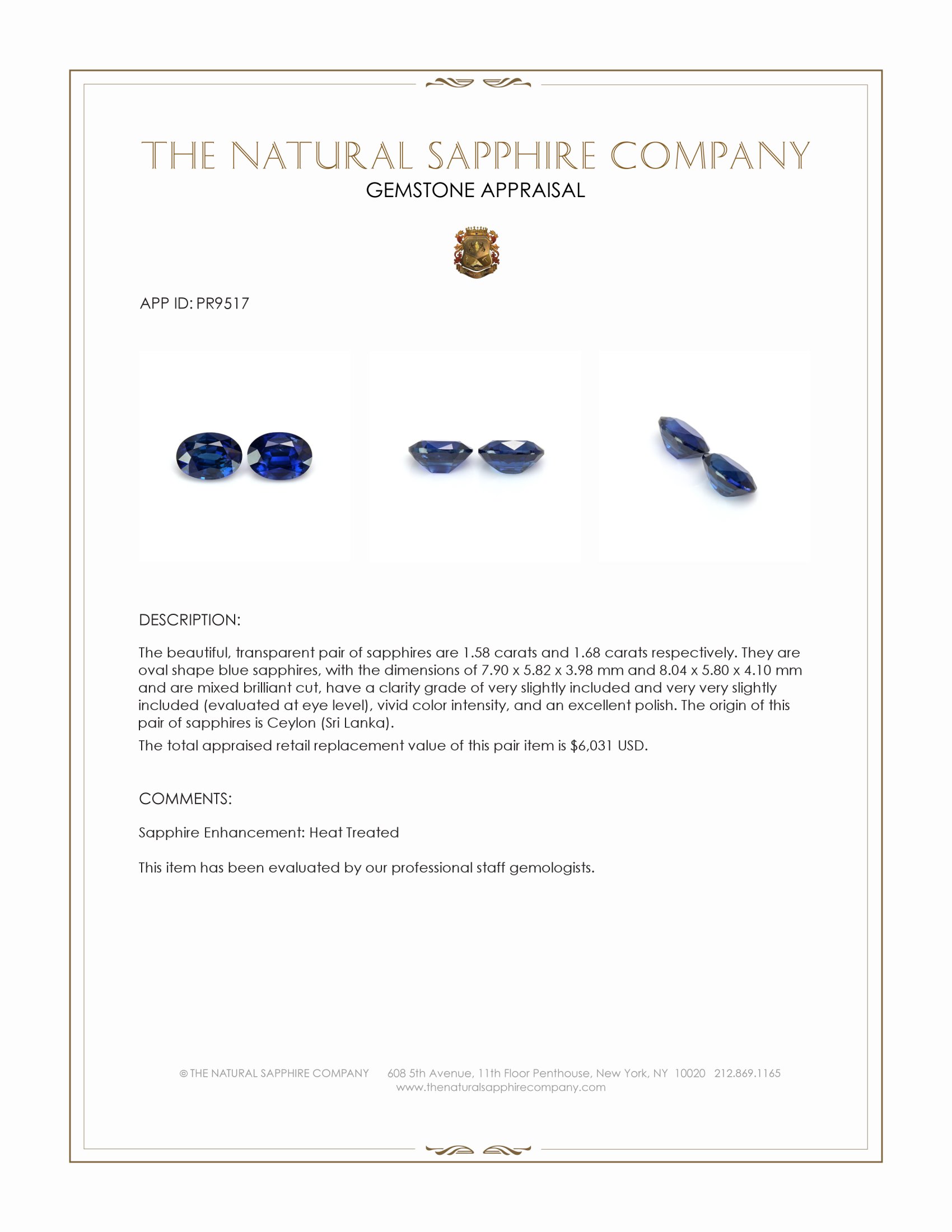 3.26 Ct.Tw. Blue Sapphire Pair from Ceylon (Sri Lanka)