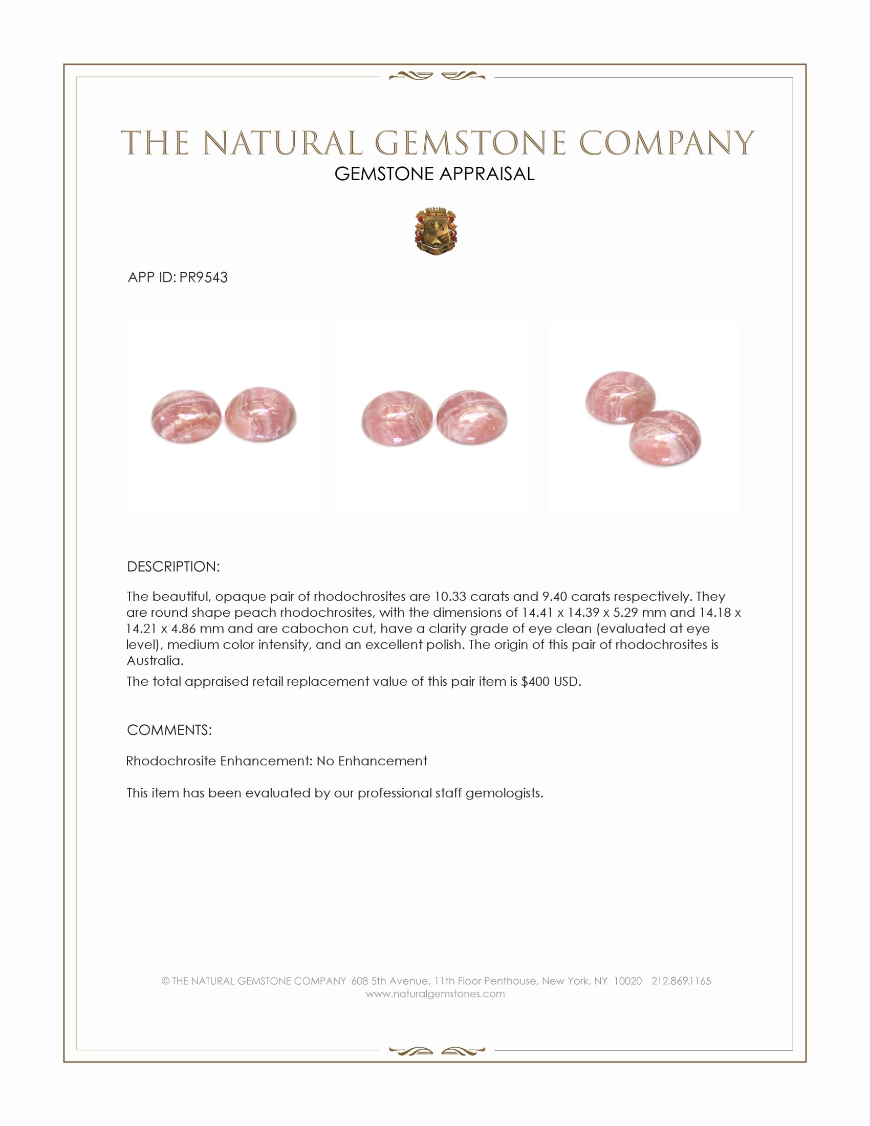 19.73 Ct.Tw. Cabochon Rhodochrosite Pair from Australia