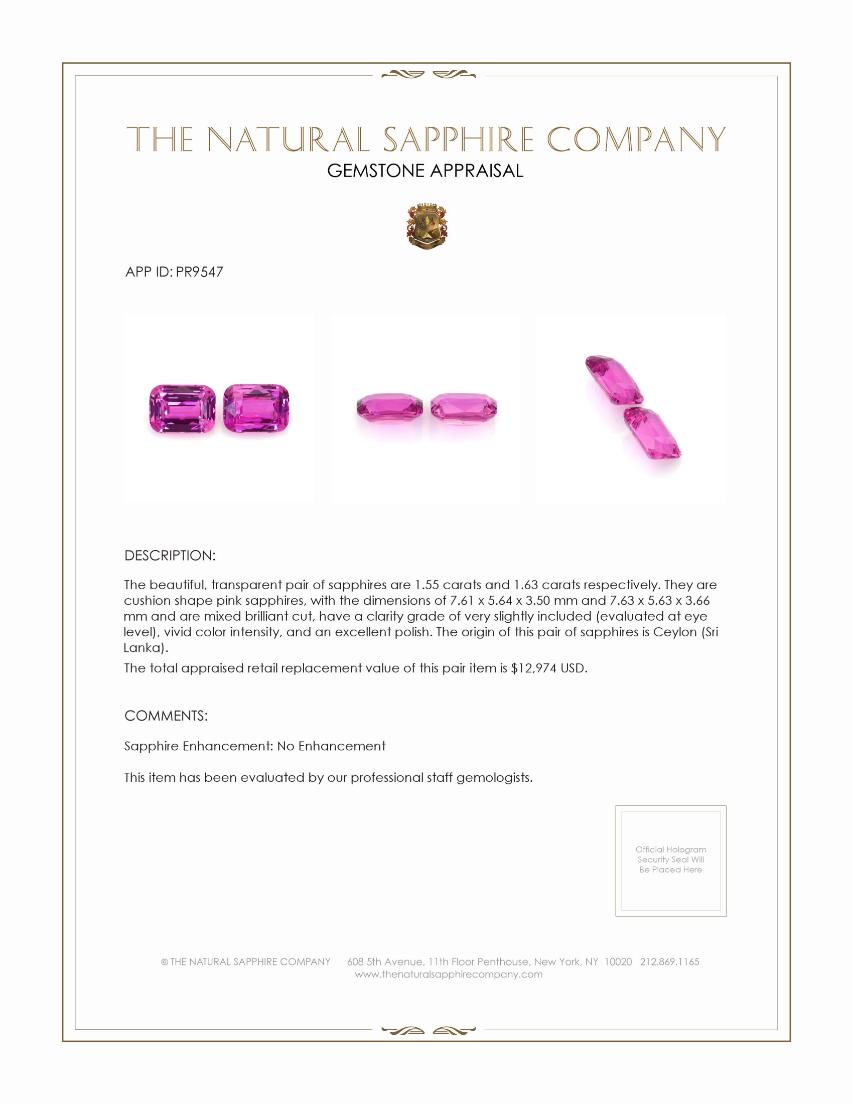 3.18 Ct.Tw. Pink Sapphire Pair from Ceylon (Sri Lanka)