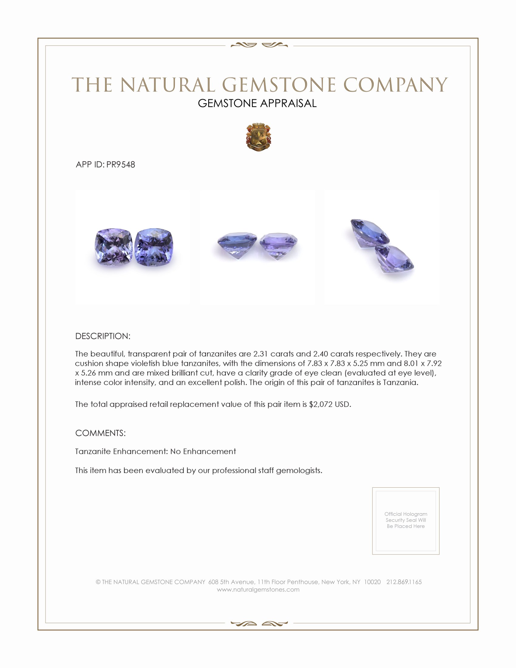 4.71 Ct.Tw. Tanzanite Pair from Tanzania