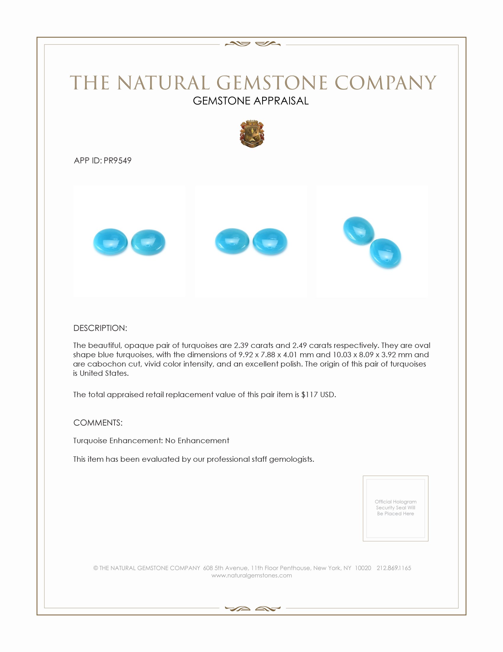 4.88 Ct.Tw. Cabochon Turquoise Pair from United States