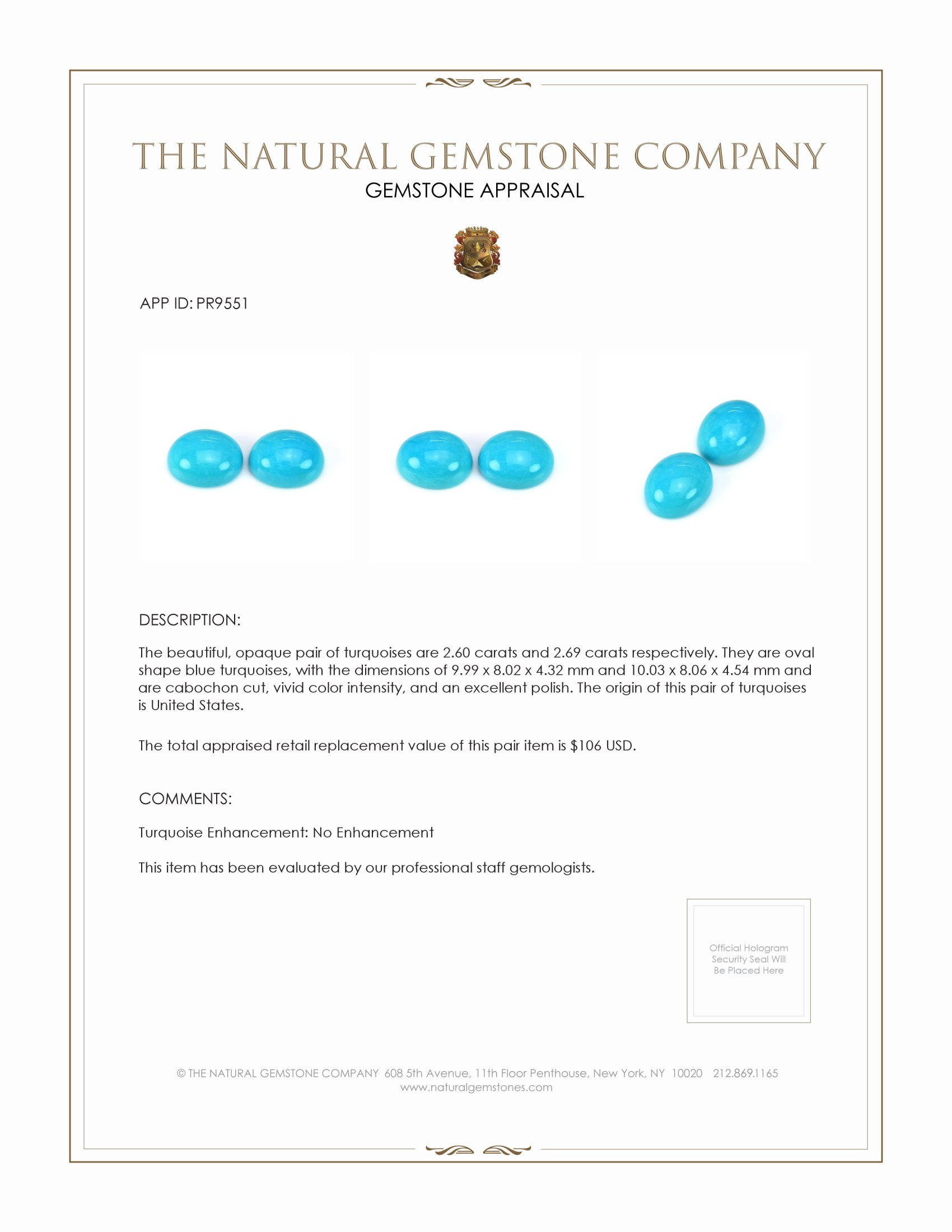 5.29 Ct.Tw. Cabochon Turquoise Pair from United States