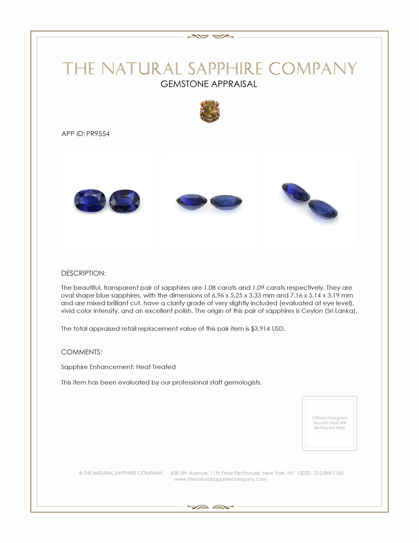 2.17 Ct.Tw. Blue Sapphire Pair from Ceylon (Sri Lanka)