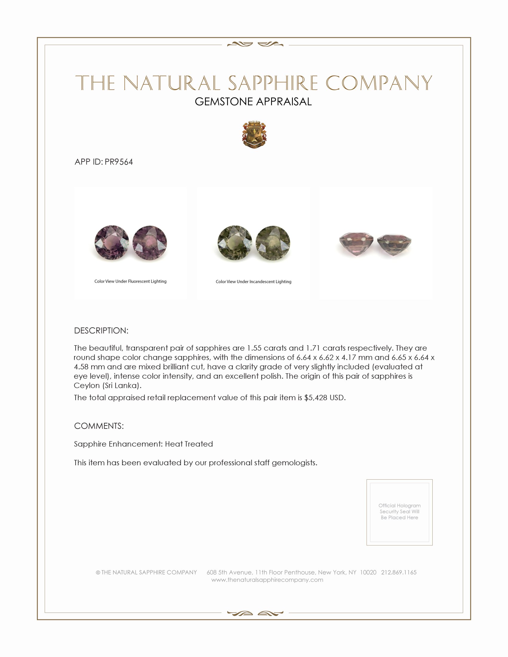 3.26 Ct.Tw. Color Change Sapphire Pair from Ceylon (Sri Lanka)