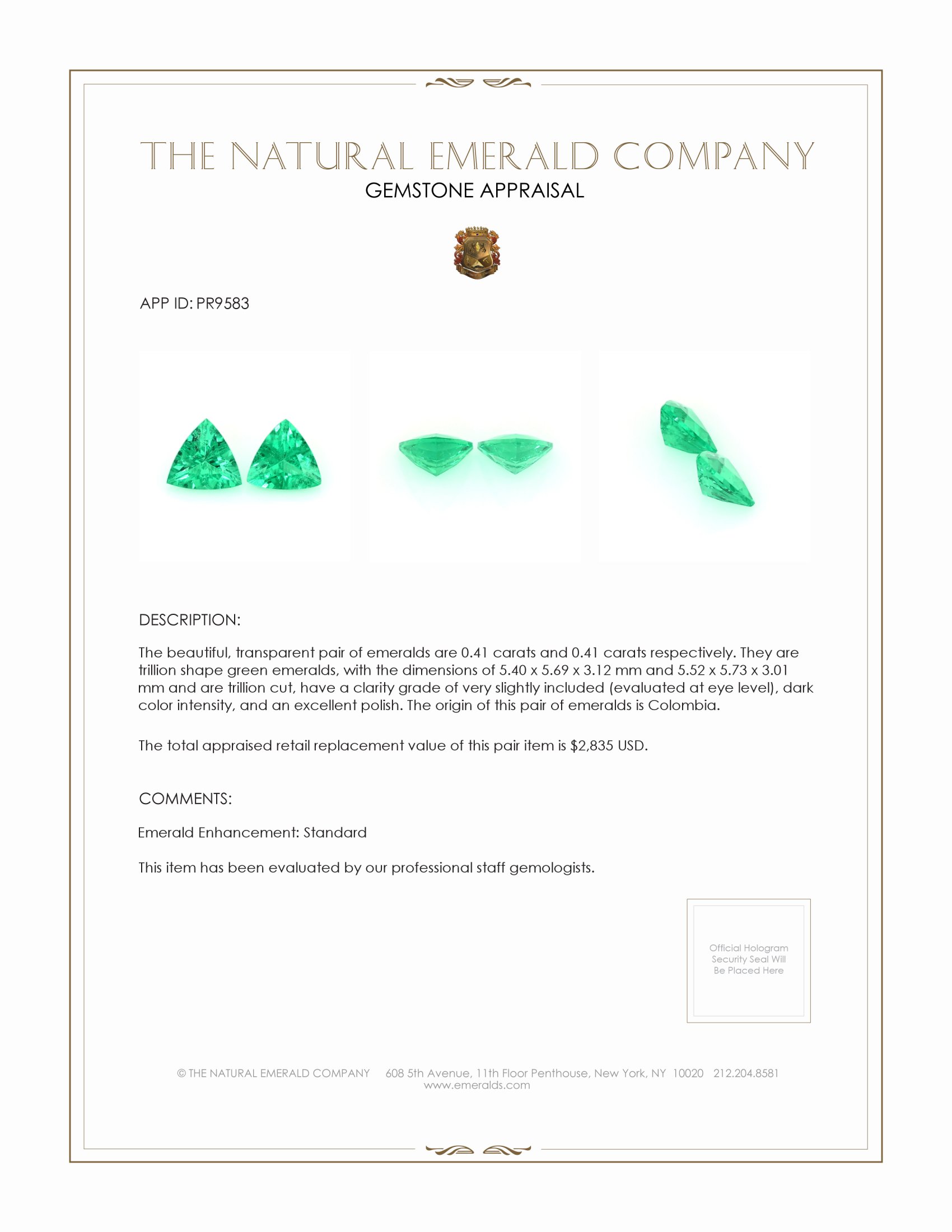 0.82 Ct.Tw. Emerald Pair from Colombia