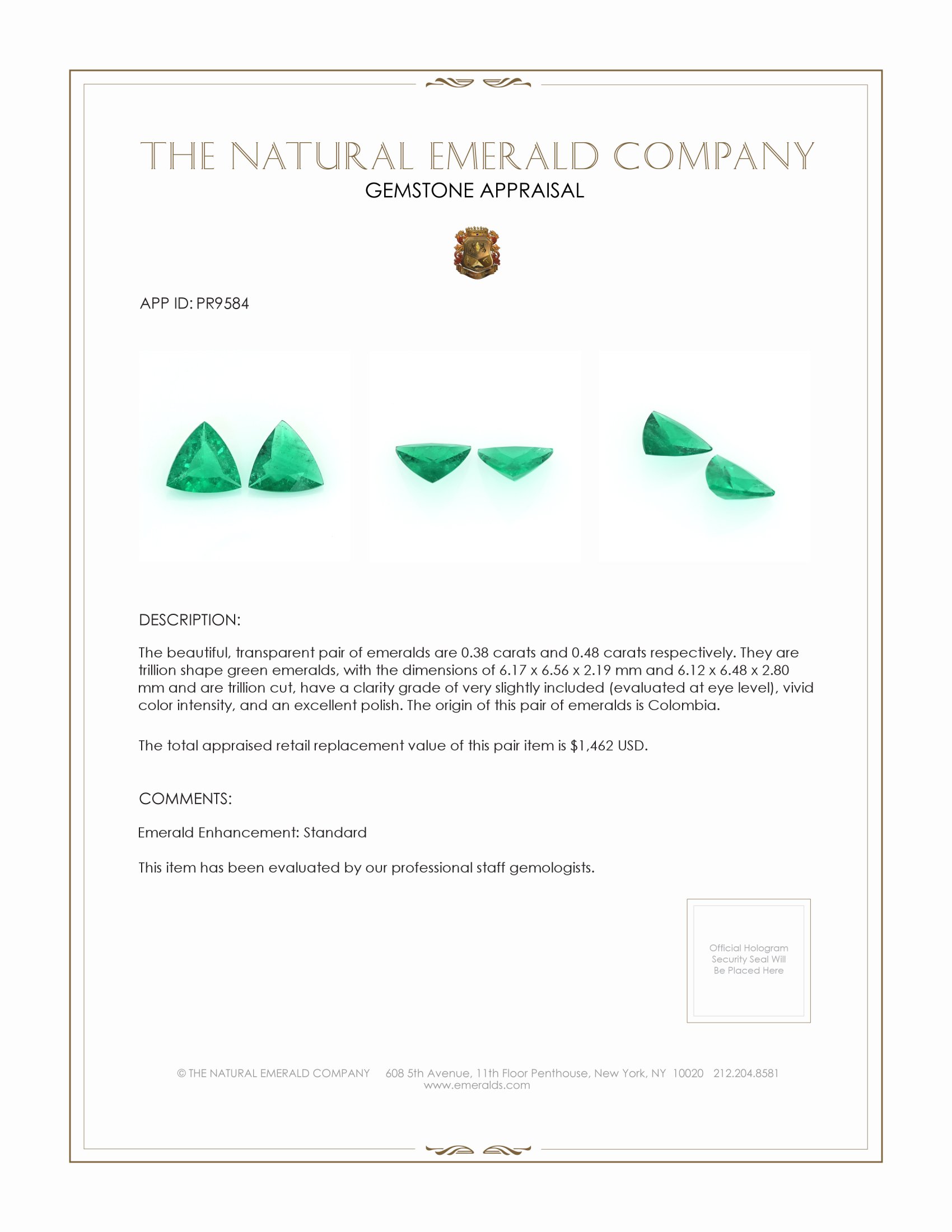 0.86 Ct.Tw. Emerald Pair from Colombia