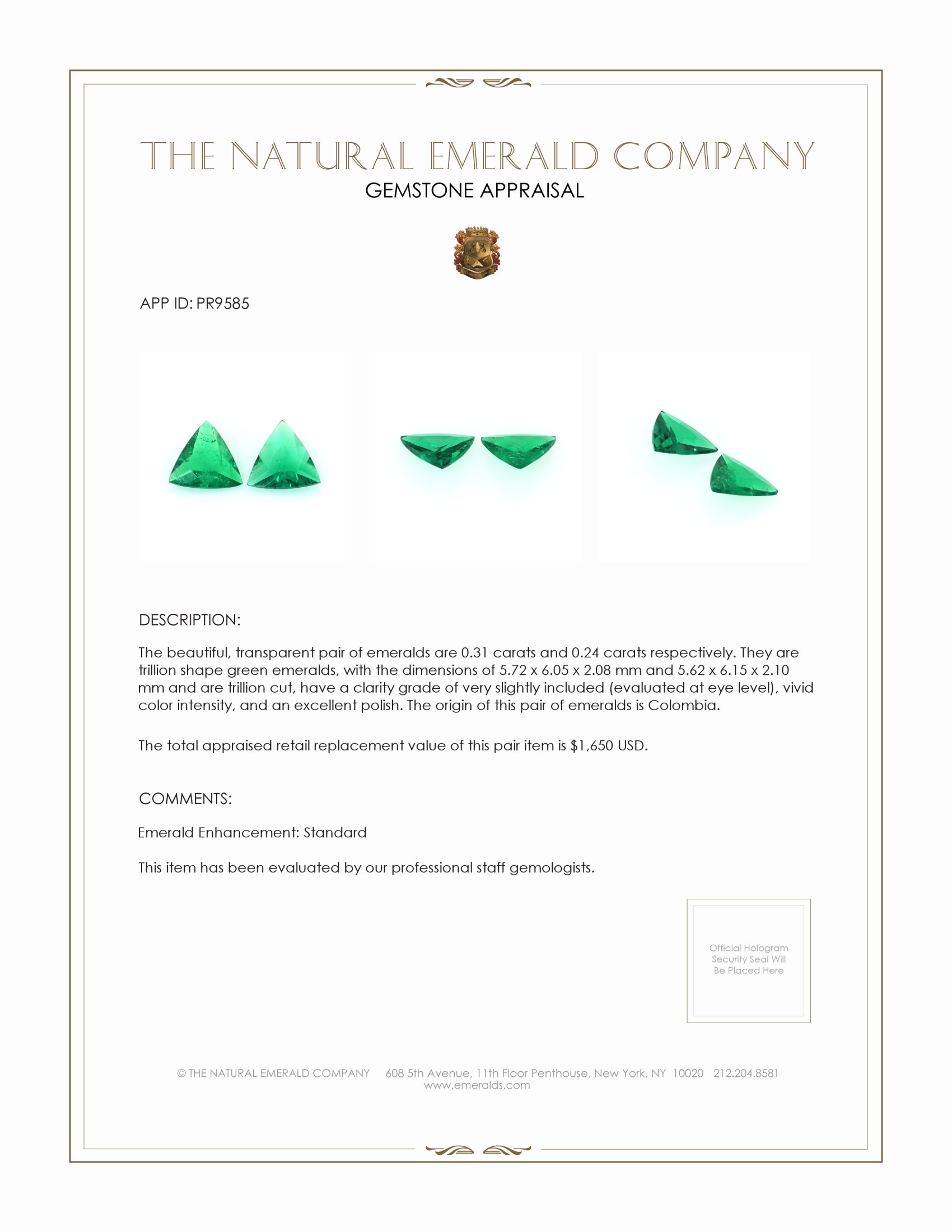 0.55 Ct.Tw. Emerald Pair from Colombia