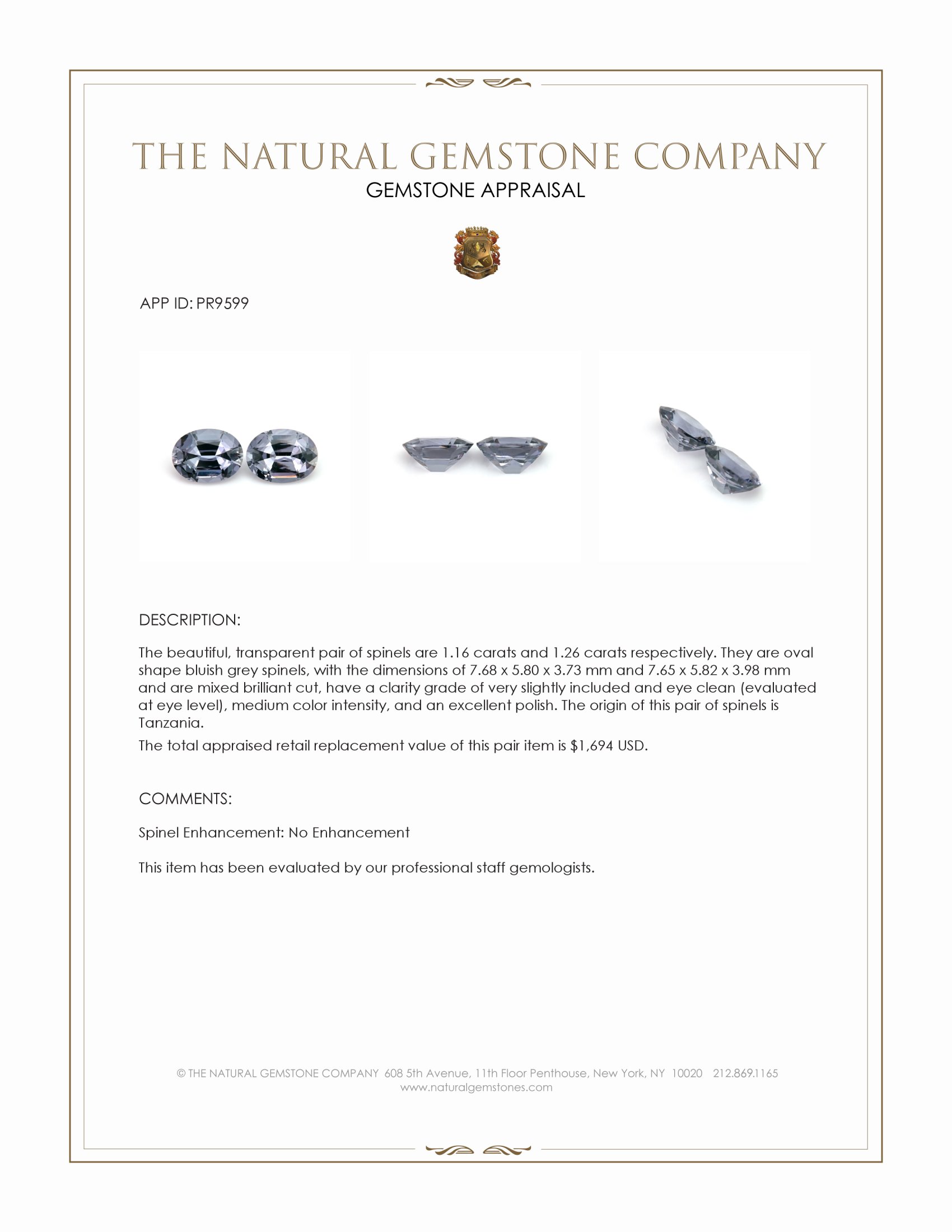 2.42 Ct.Tw. Bluish Grey Spinel Pair from Tanzania