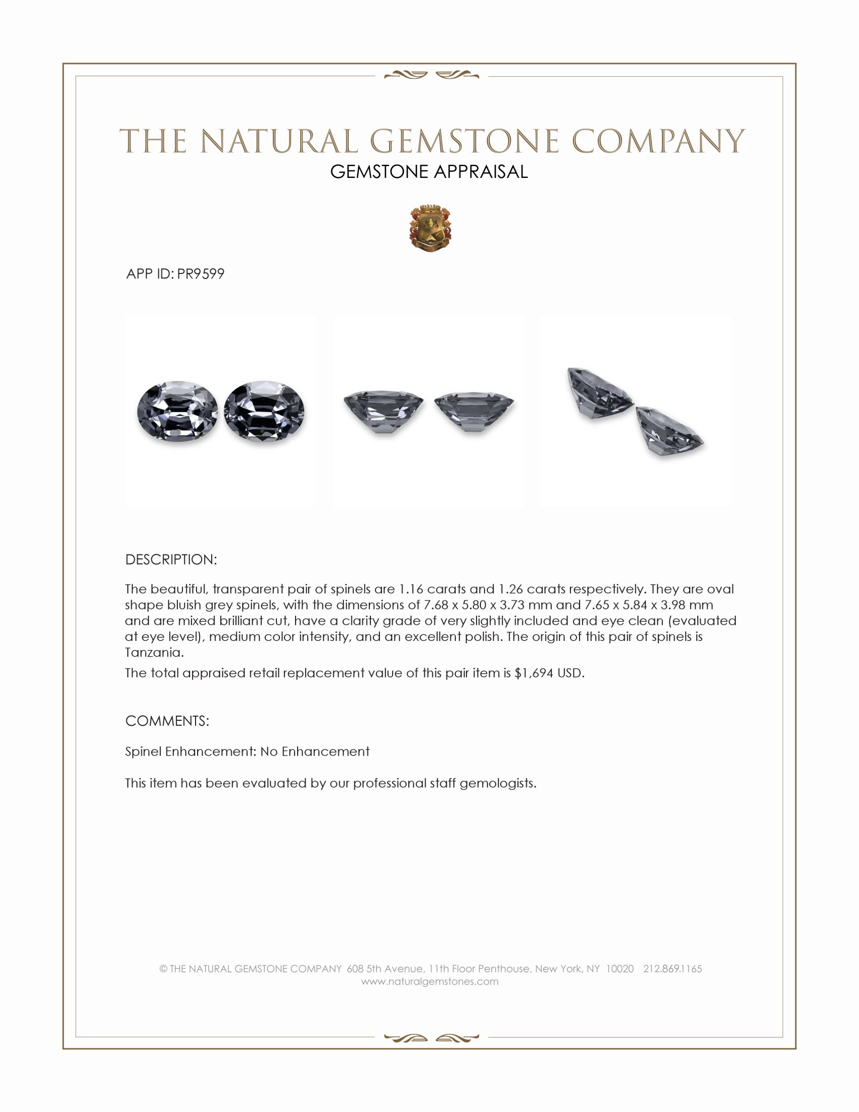 2.42 Ct.Tw. Bluish Grey Spinel Pair from Tanzania
