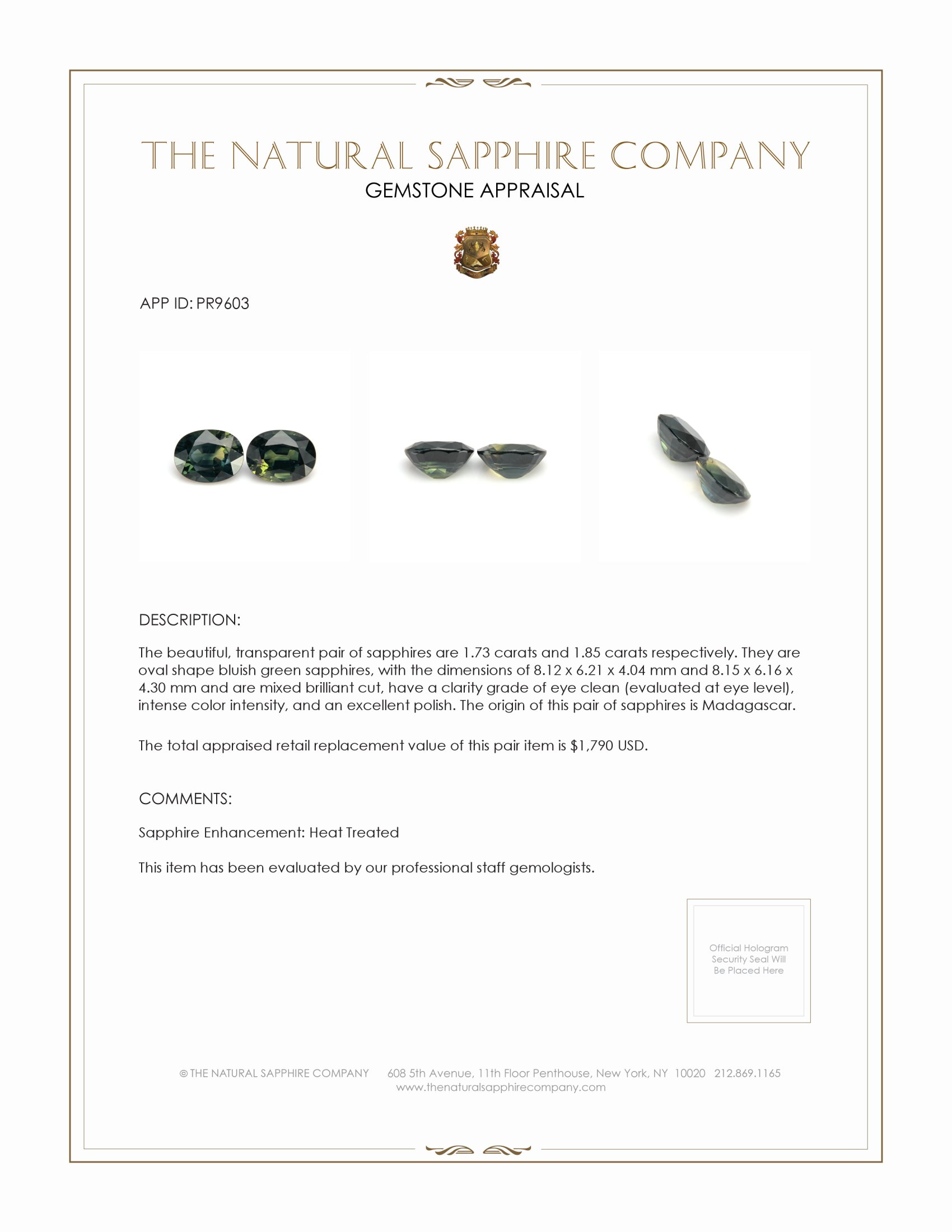 3.58 Ct.Tw. Bluish Green Sapphire Pair from Madagascar