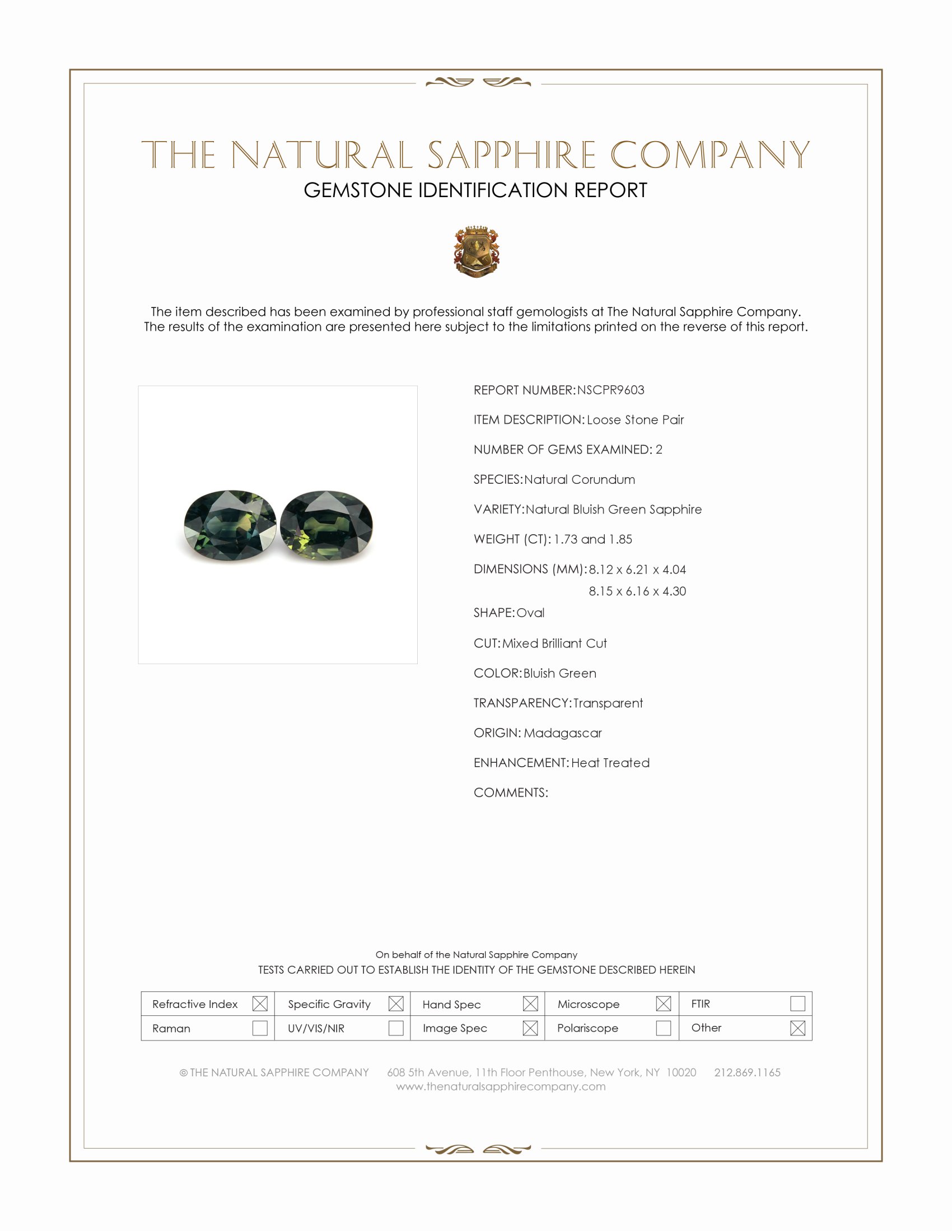 3.58 Ct.Tw. Bluish Green Sapphire Pair from Madagascar