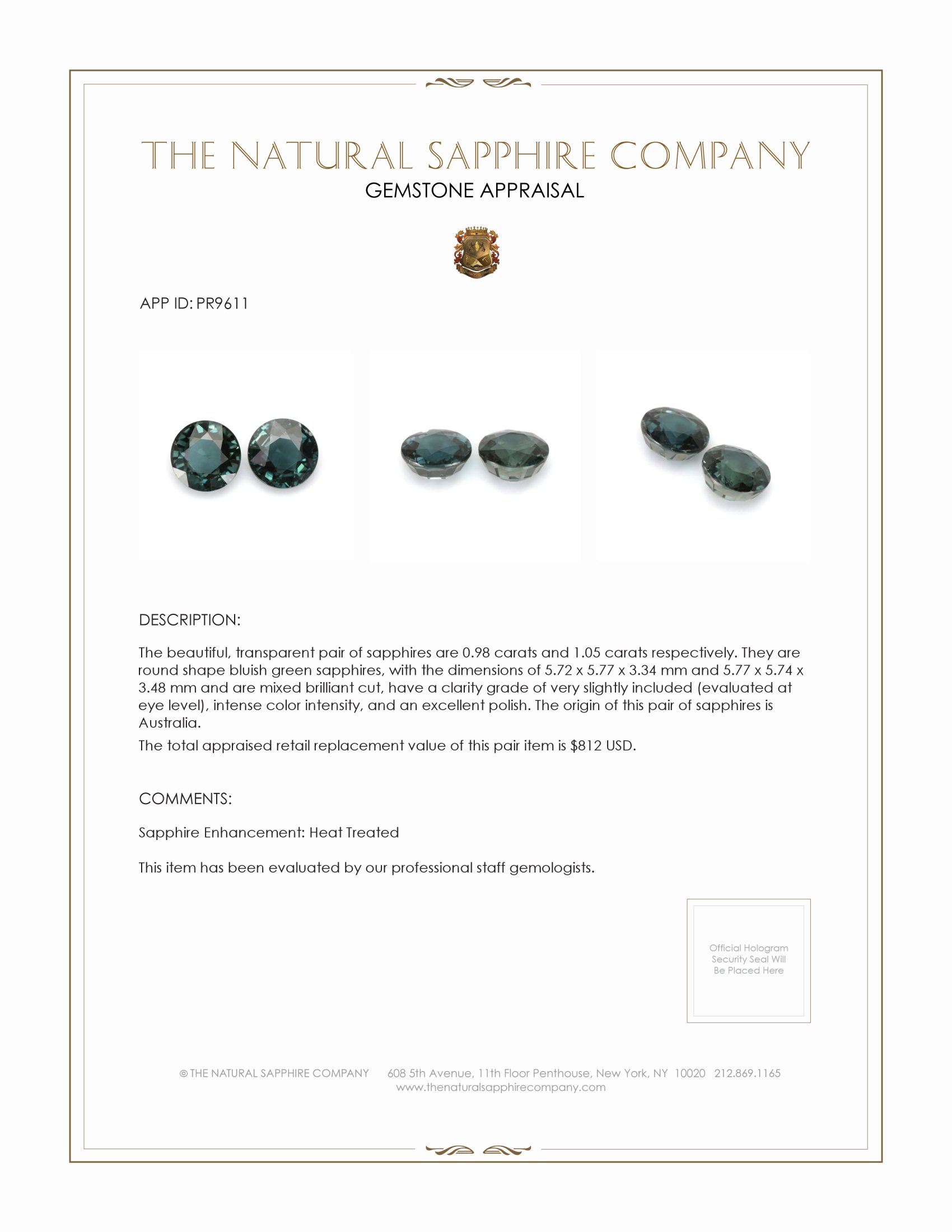 2.03 Ct.Tw. Bluish Green Sapphire Pair from Australia