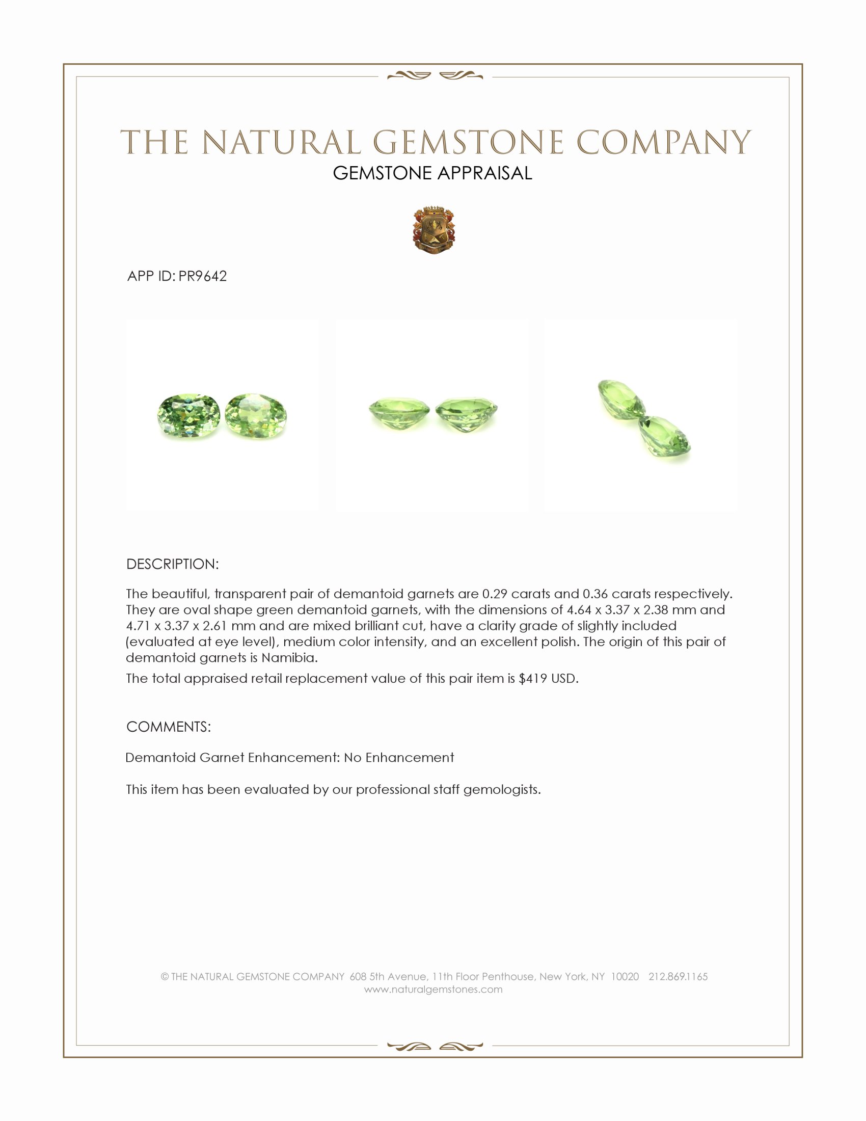 0.65 Ct.Tw. Demantoid Garnet Pair from Namibia