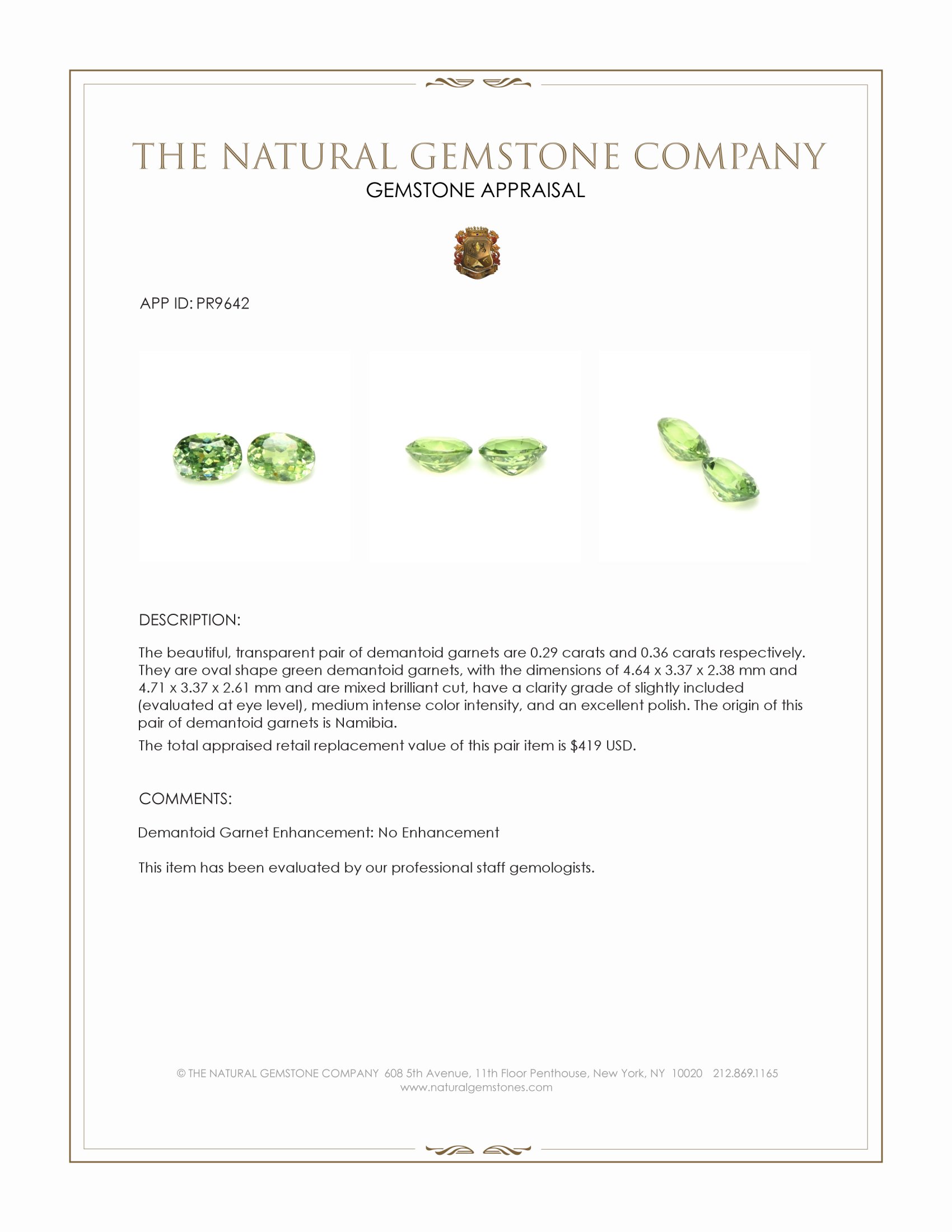 0.65 Ct.Tw. Demantoid Garnet Pair from Namibia