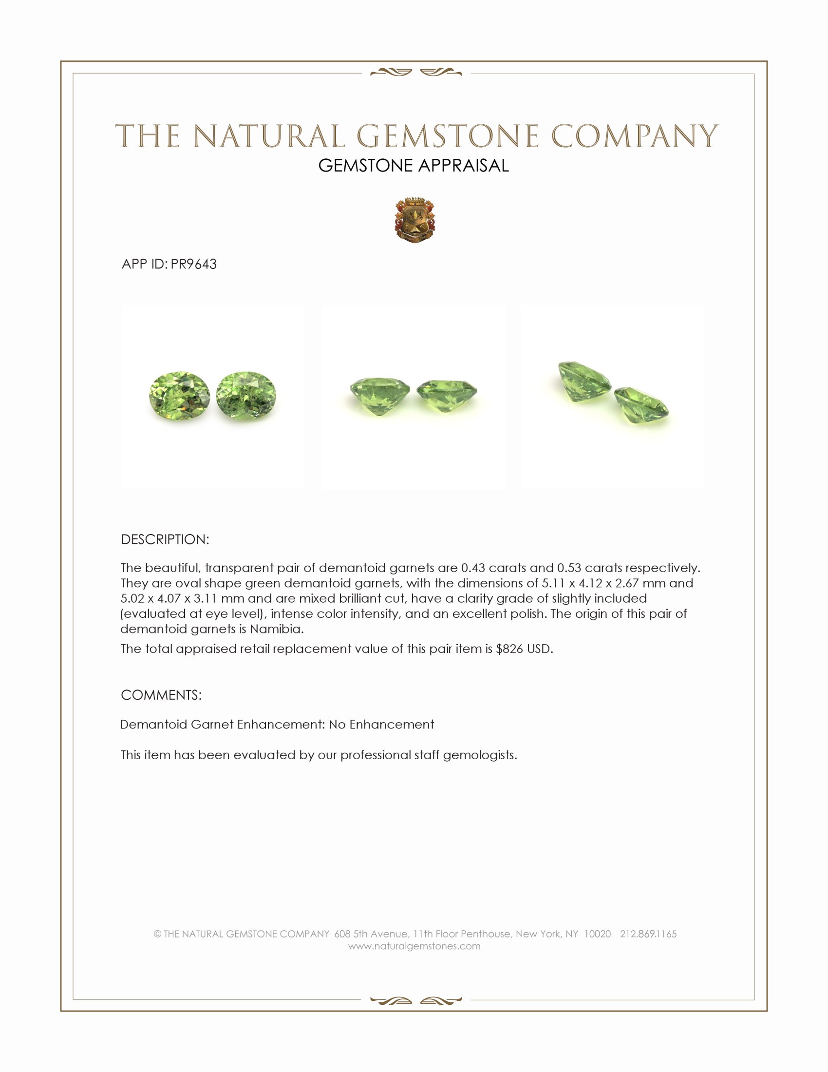 0.96 Ct.Tw. Green Demantoid Garnet Pair from Namibia
