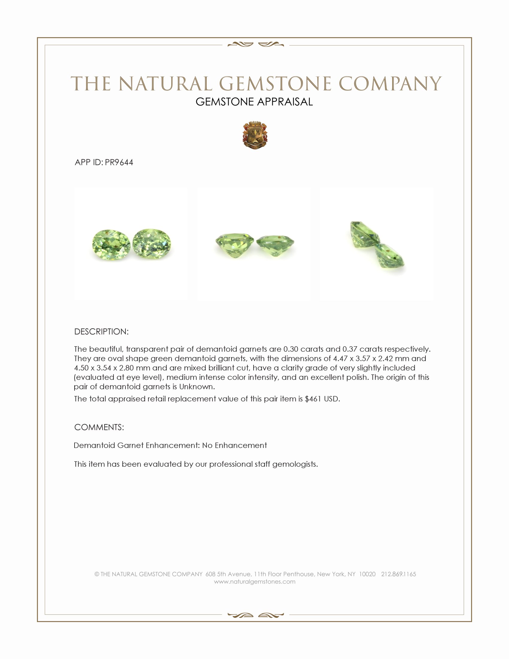 0.67 Ct.Tw. Green Demantoid Garnet Pair from Madagascar