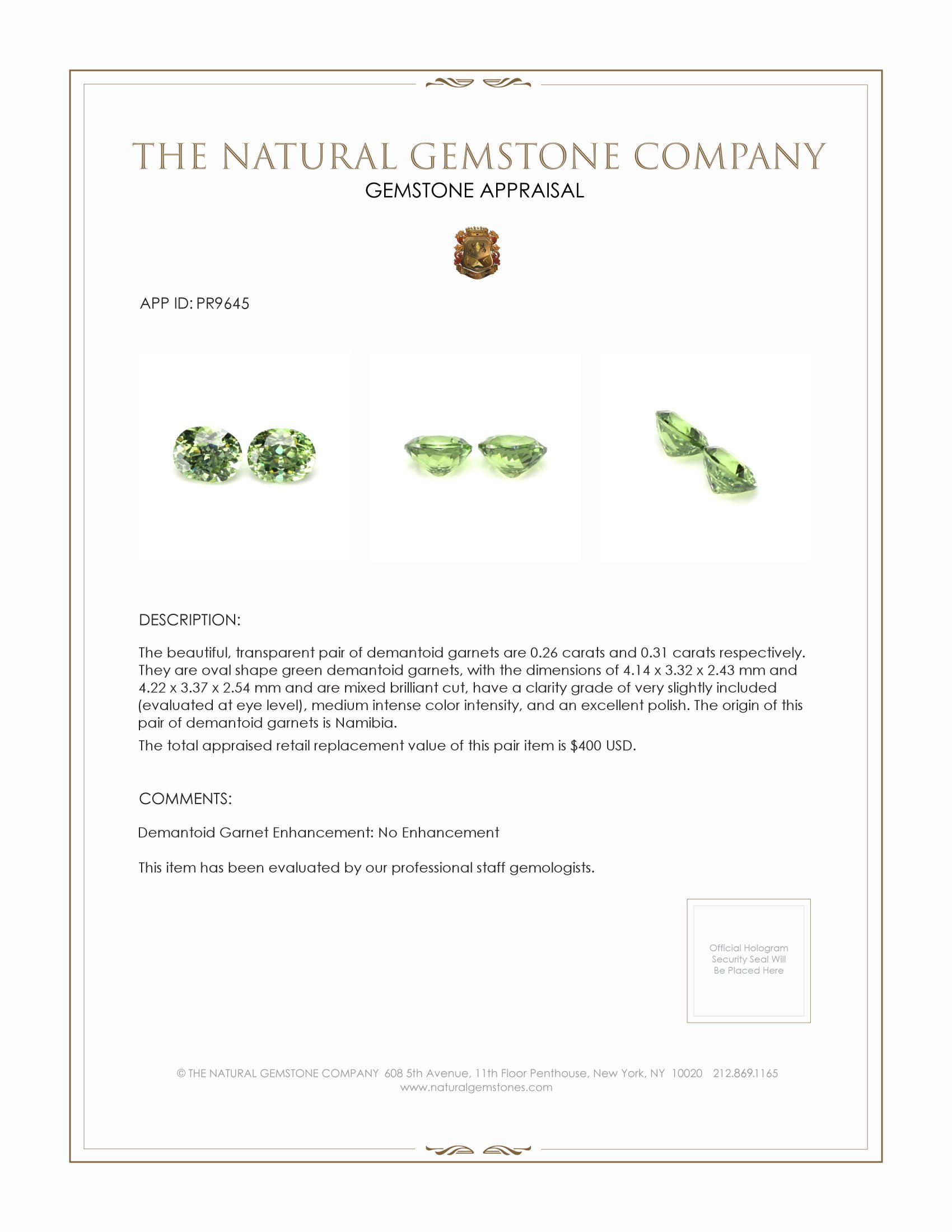 0.57 Ct.Tw. Demantoid Garnet Pair from Namibia