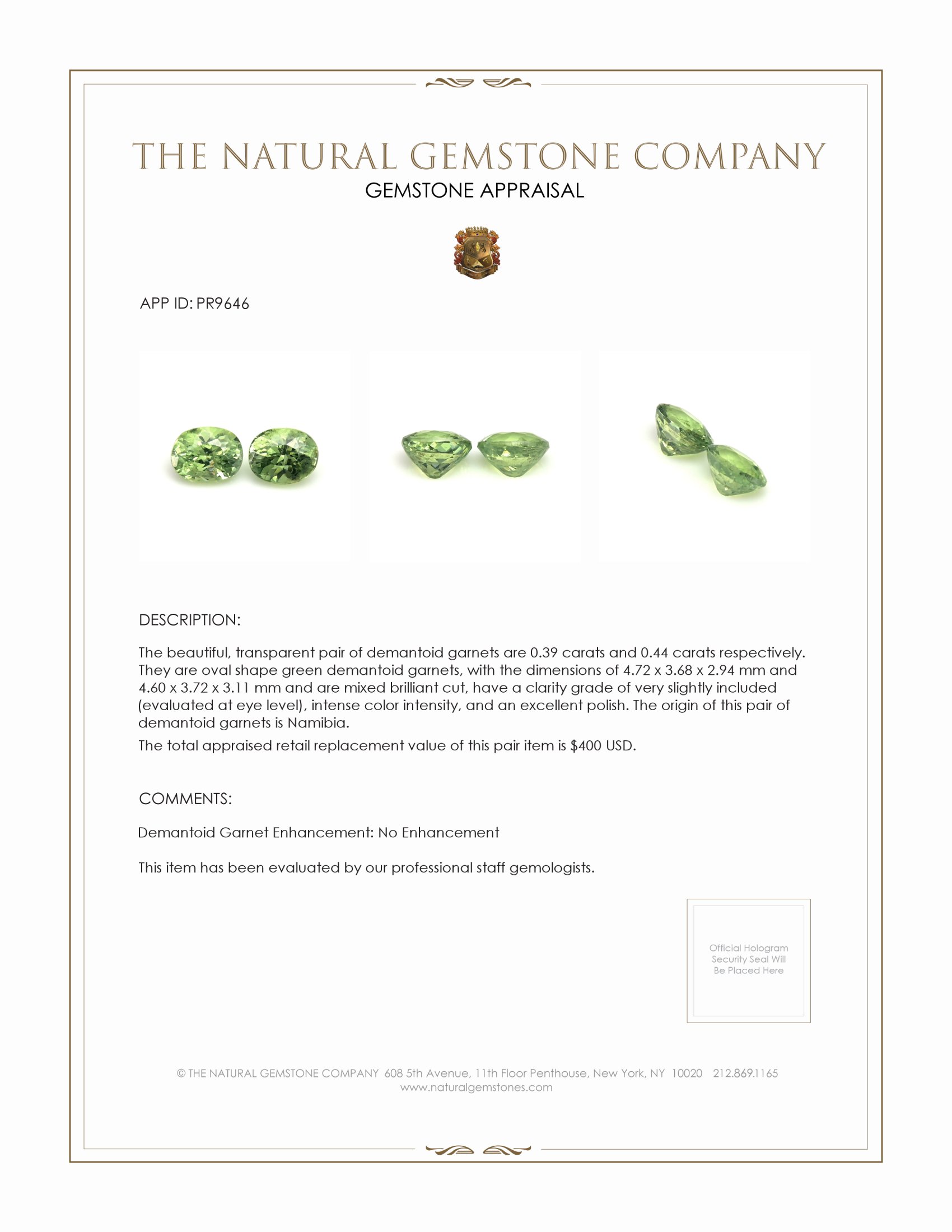 0.83 Ct.Tw. Demantoid Garnet Pair from Namibia